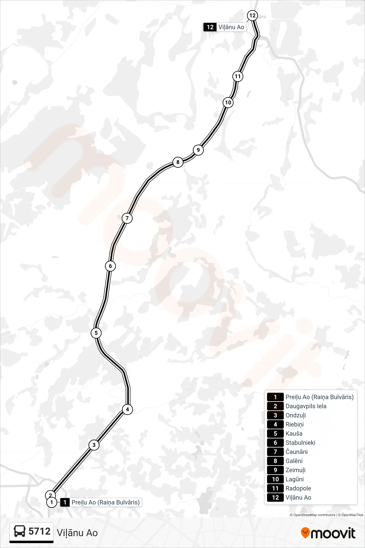 5712 bus Line (Viļānu Ao) route and stops on a map