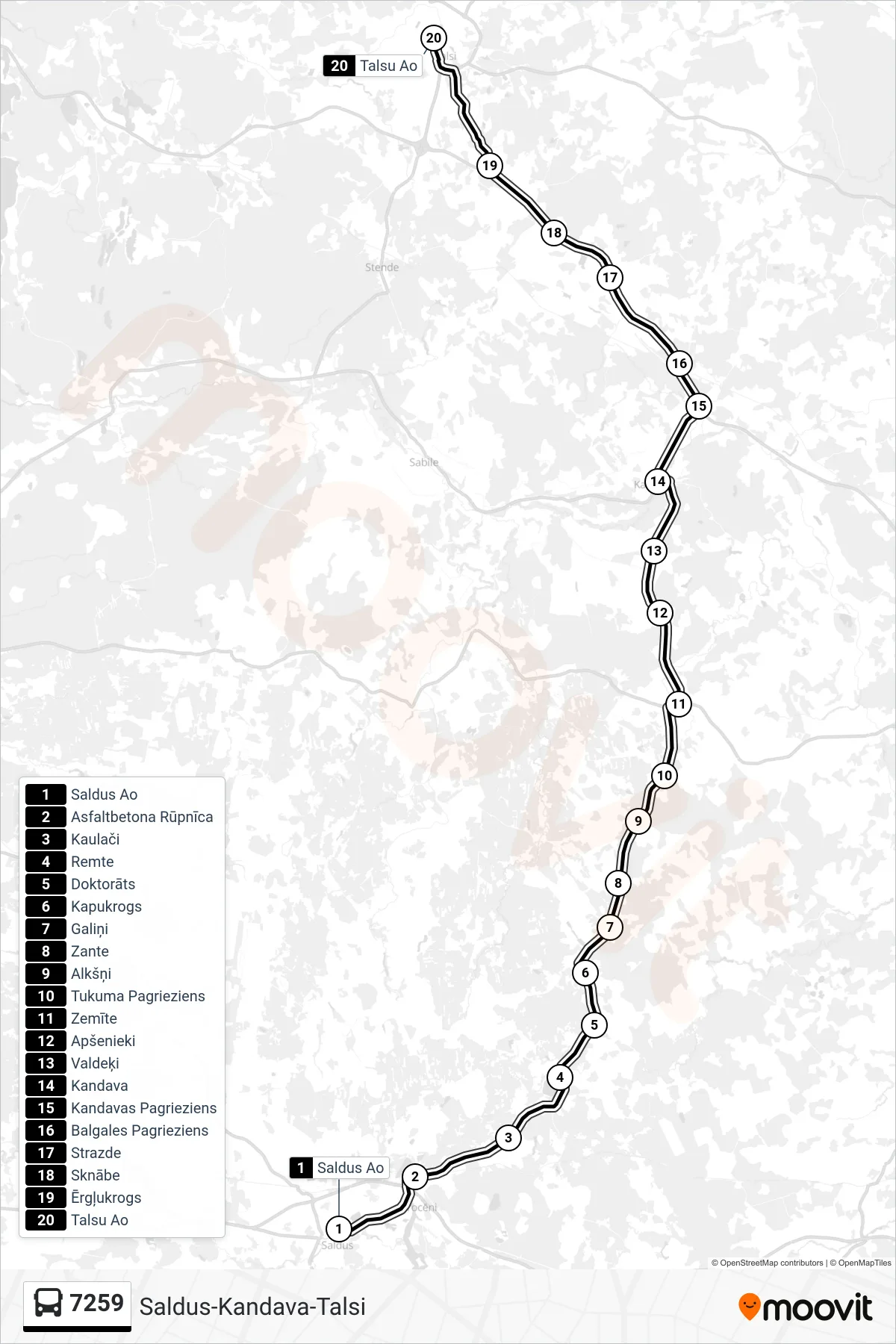 7259 bus Line (Talsu Ao) route and stops on a map
