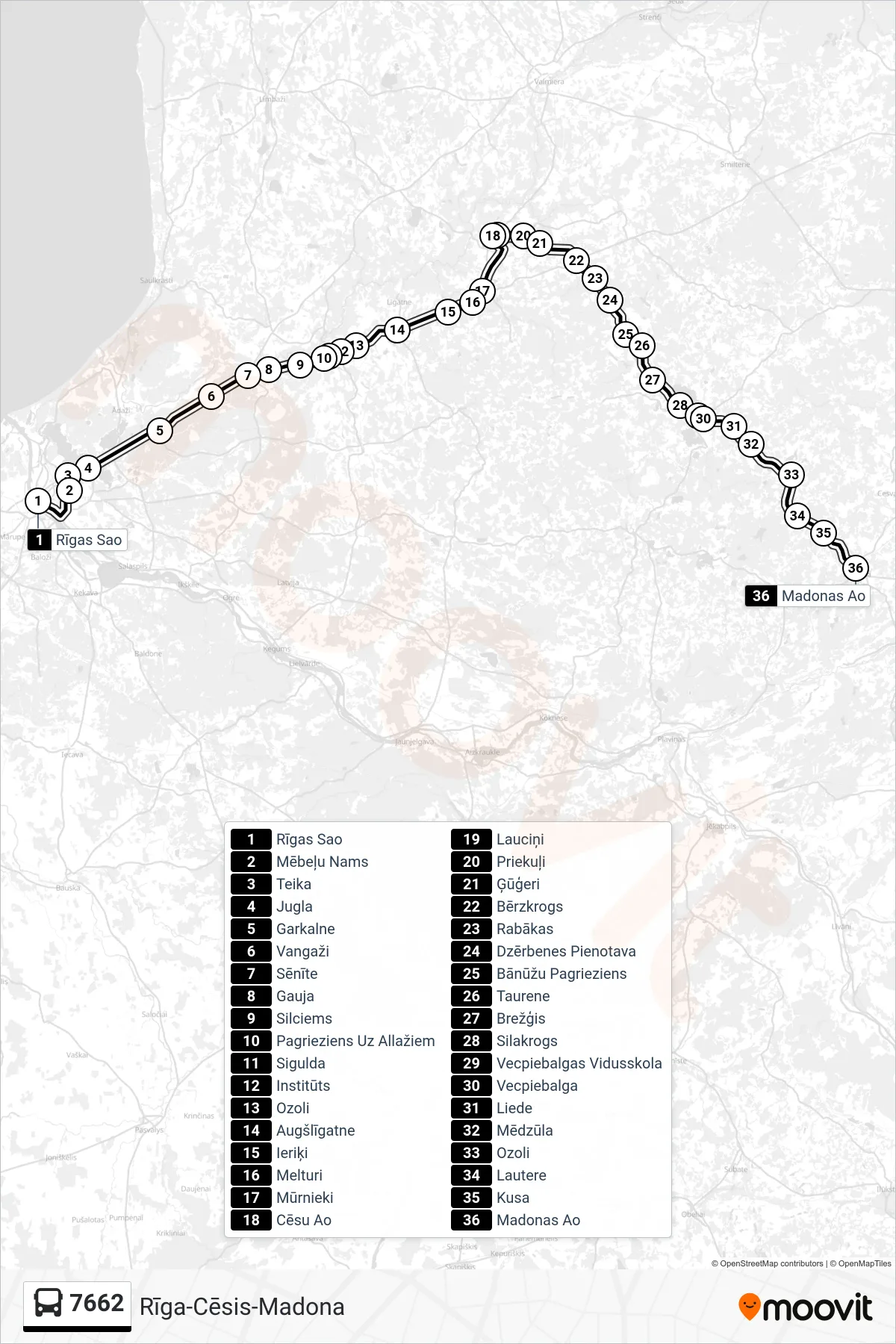 7662 bus Line (Madonas Ao) route and stops on a map