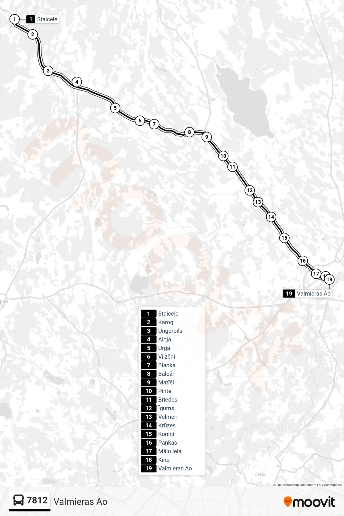 7812 bus Line (Valmieras Ao) route and stops on a map