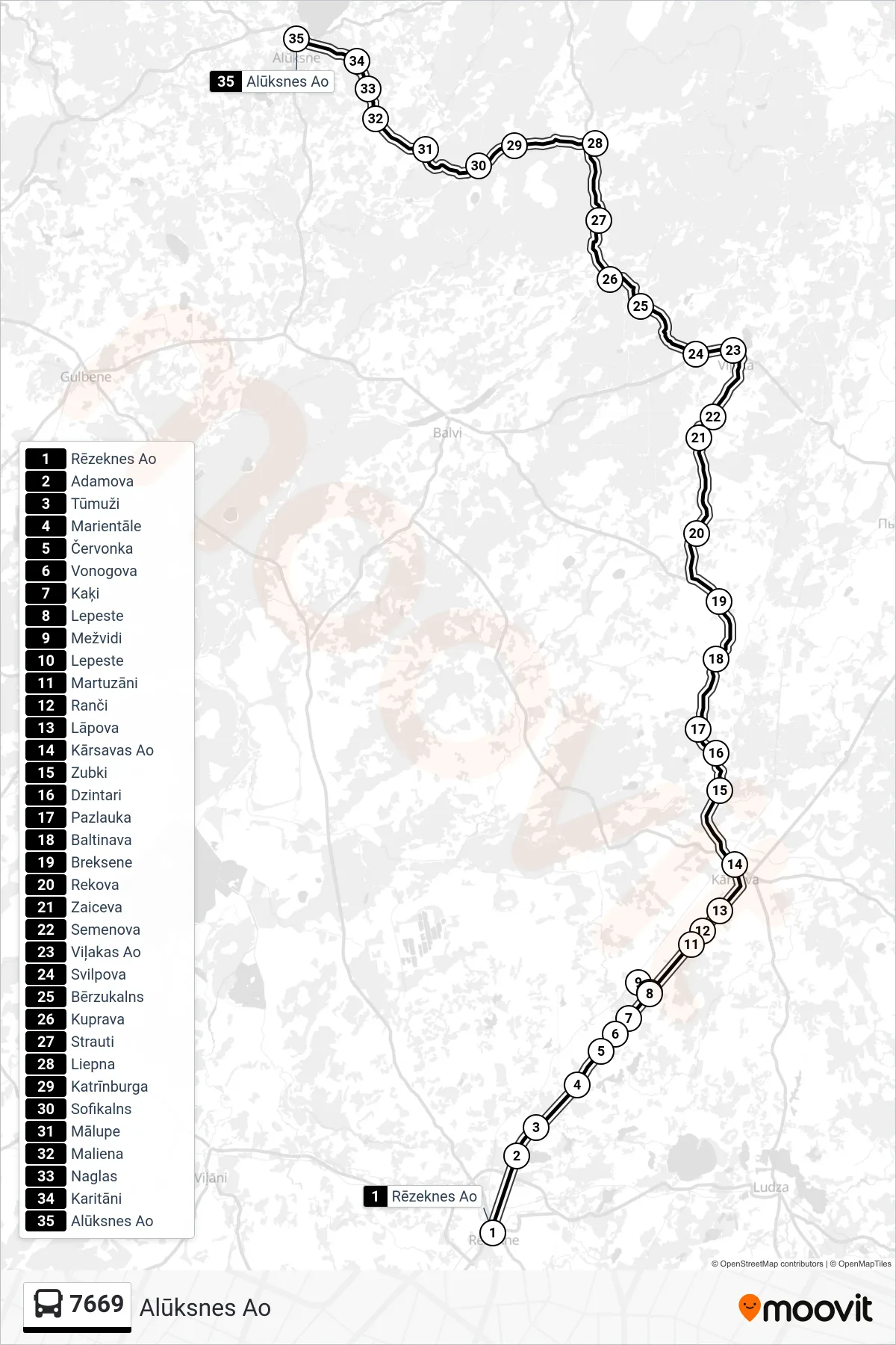 7669 bus Line (Alūksnes Ao) route and stops on a map