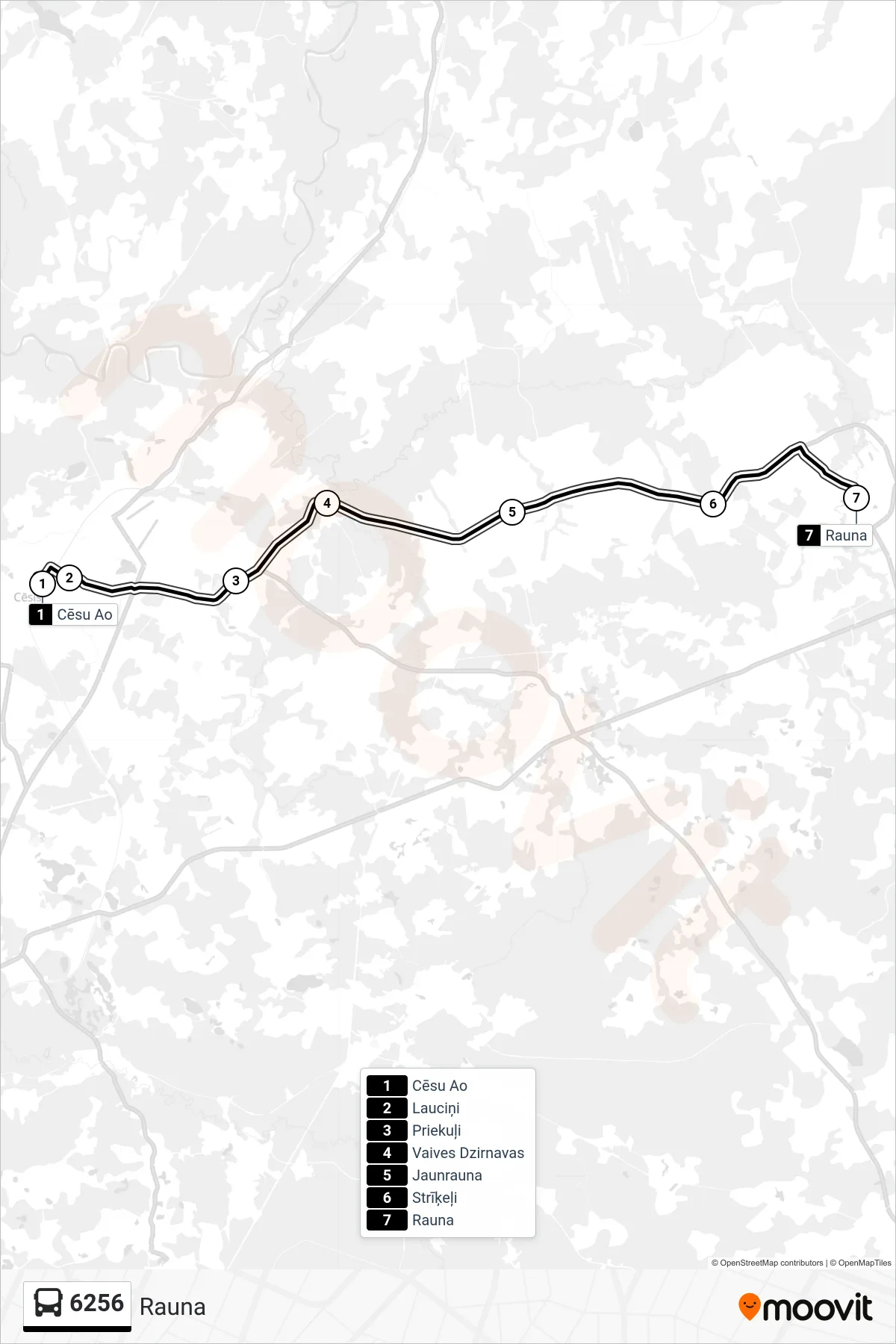 6256 bus Line (Rauna) route and stops on a map