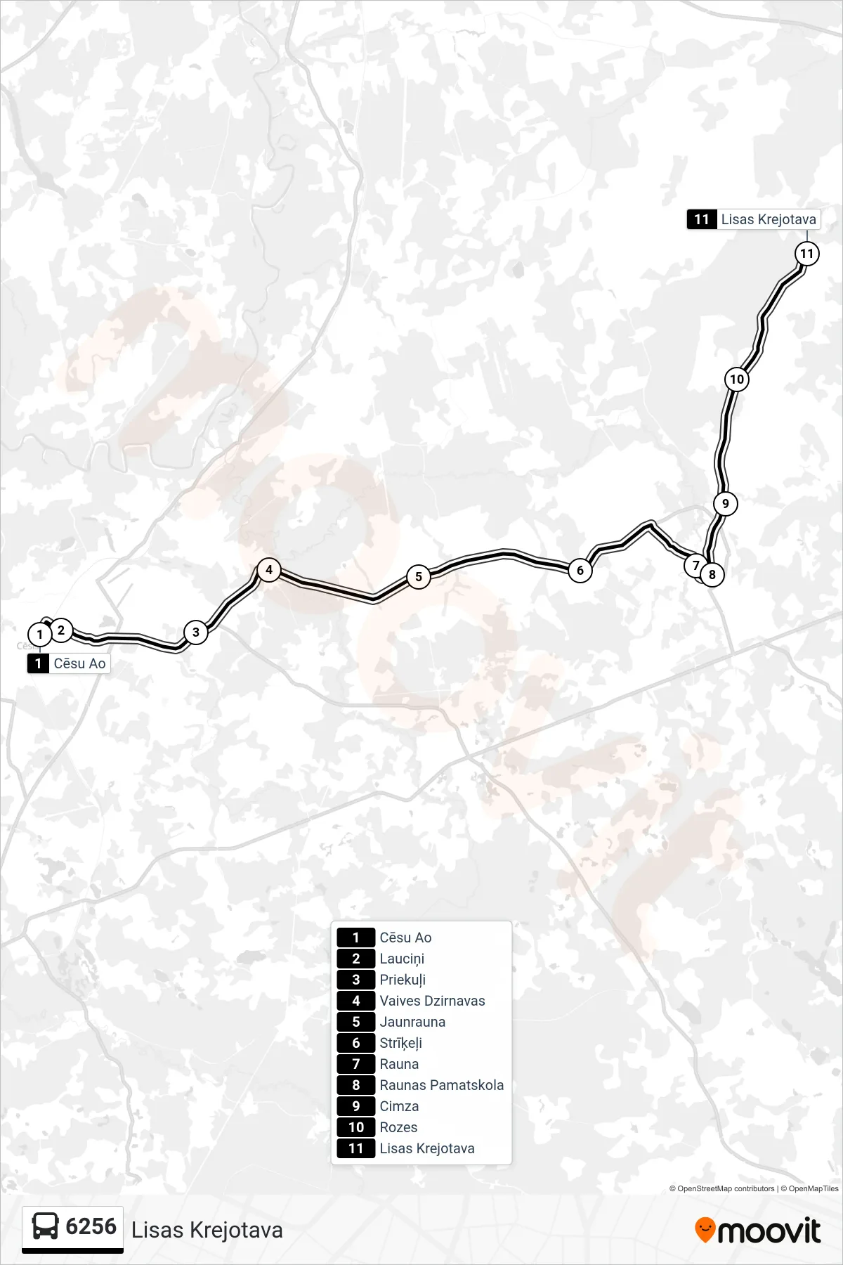 6256 bus Line (Lisas Krejotava) route and stops on a map