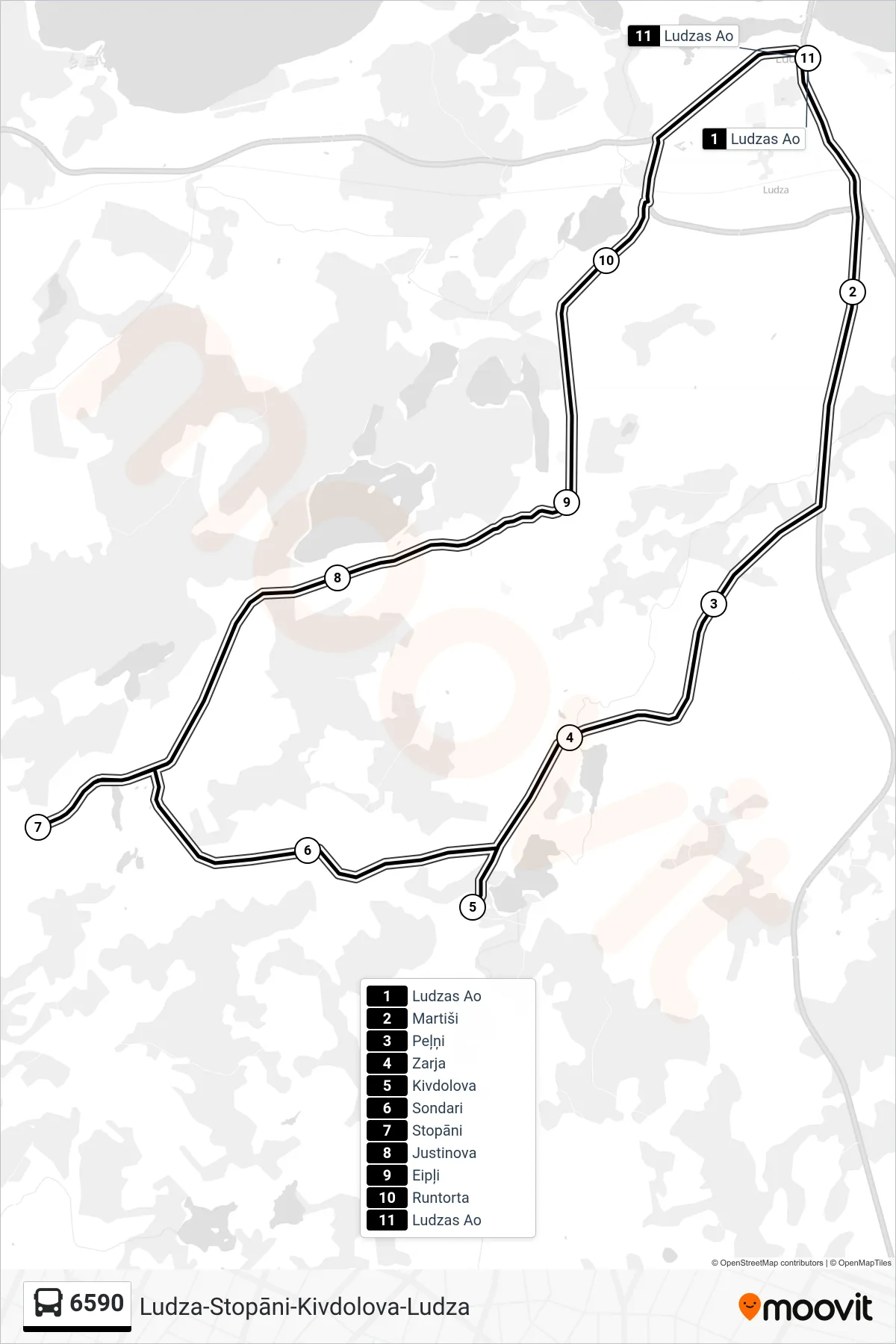 6590 bus Line (Ludzas Ao) route and stops on a map