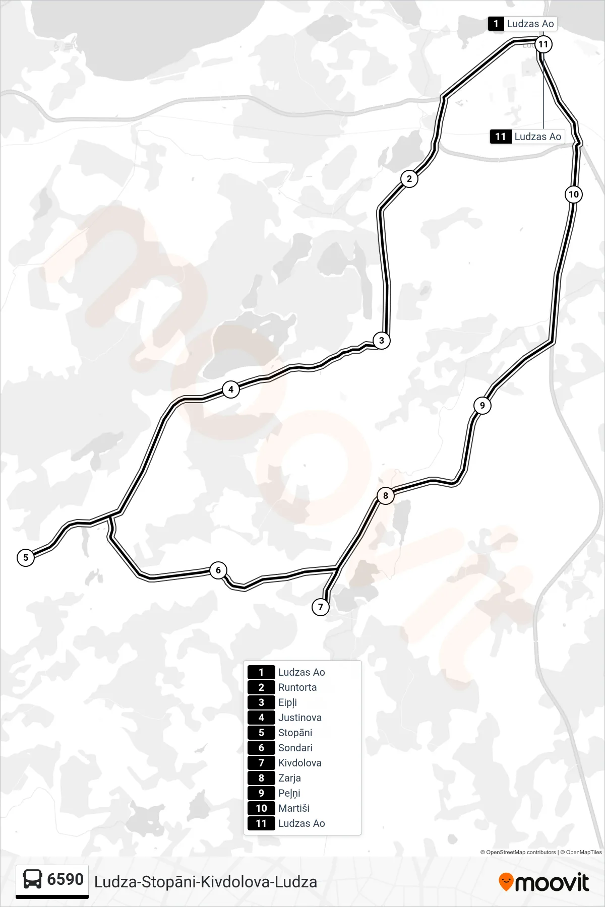 6590 bus Line (Ludzas Ao) route and stops on a map