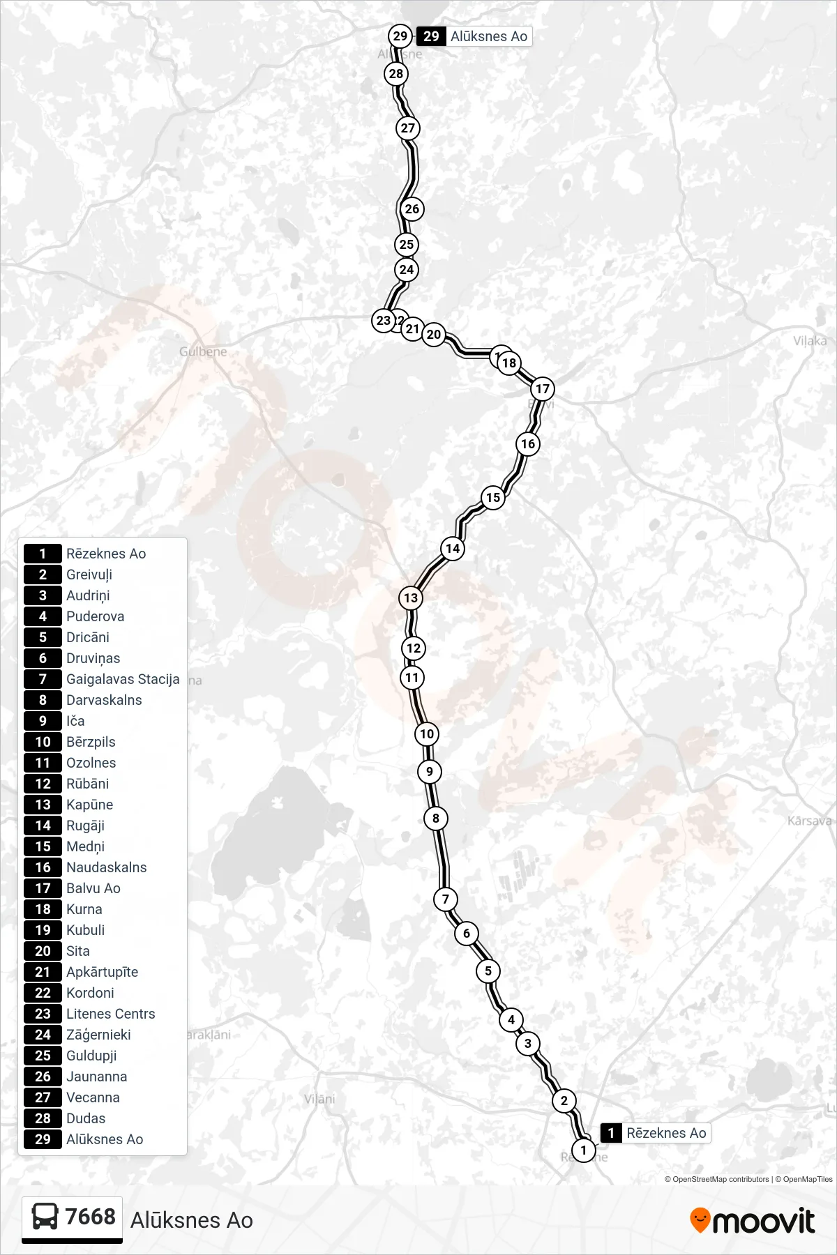 7668 bus Line (Alūksnes Ao) route and stops on a map