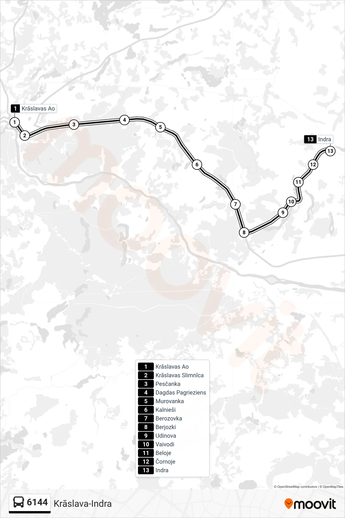 6144 bus Line (Indra) route and stops on a map