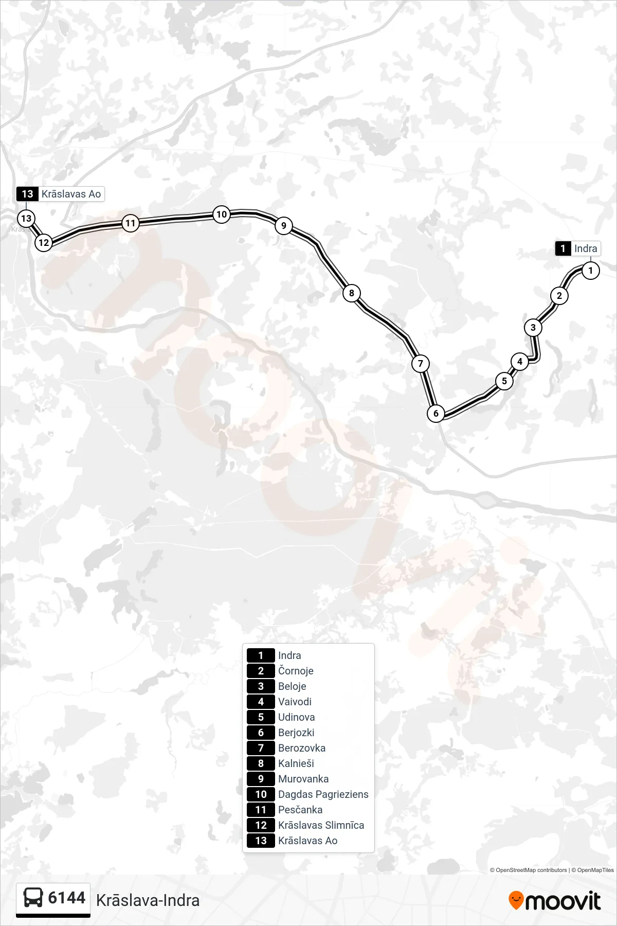 6144 bus Line (Krāslavas Ao) route and stops on a map