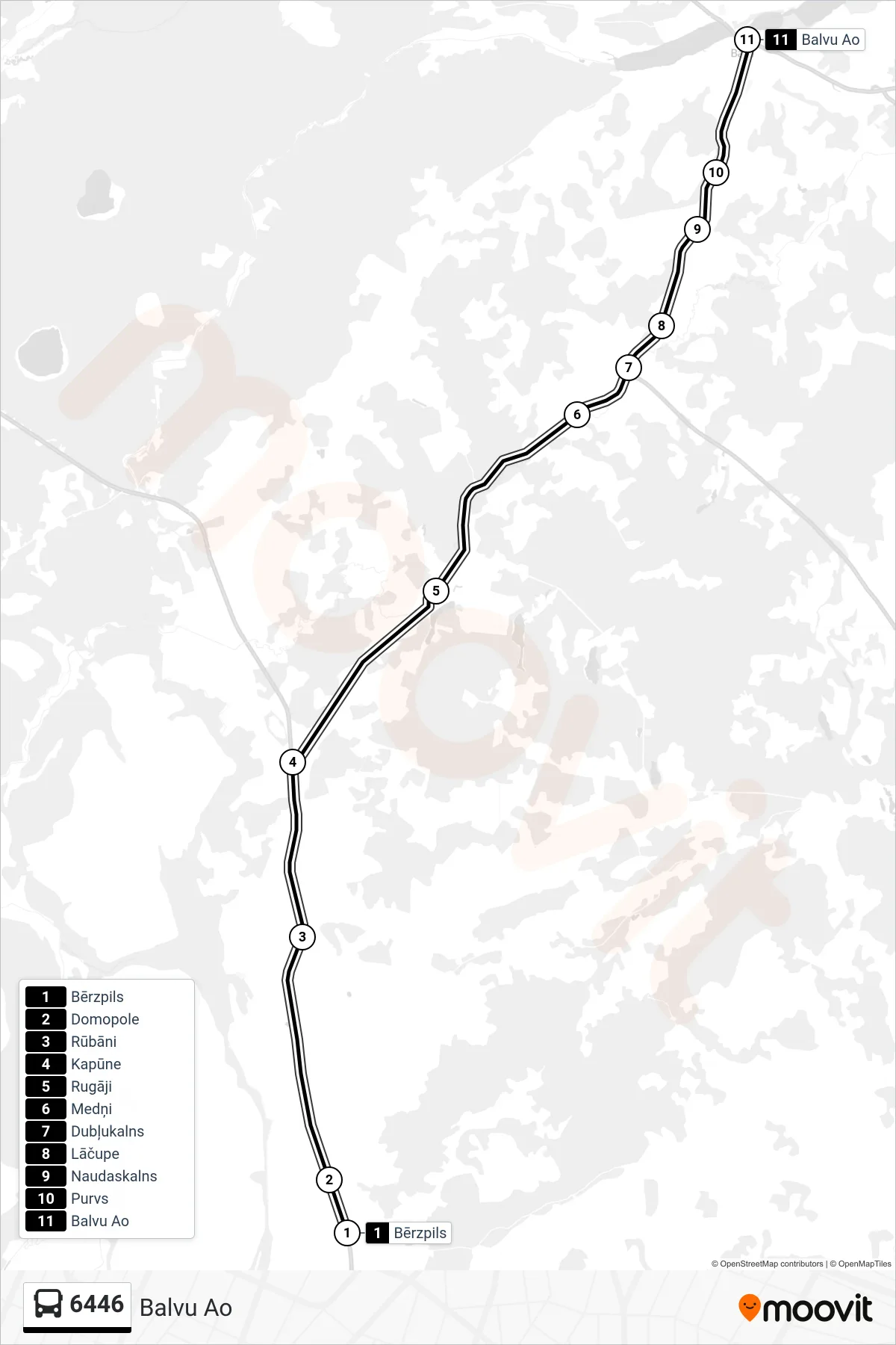 6446 bus Line (Balvu Ao) route and stops on a map