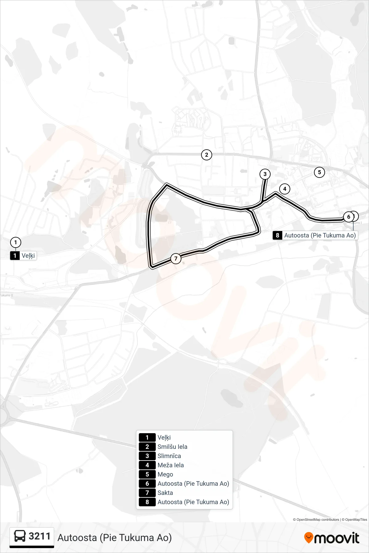 3211 bus Line (Autoosta (Pie Tukuma Ao)) route and stops on a map