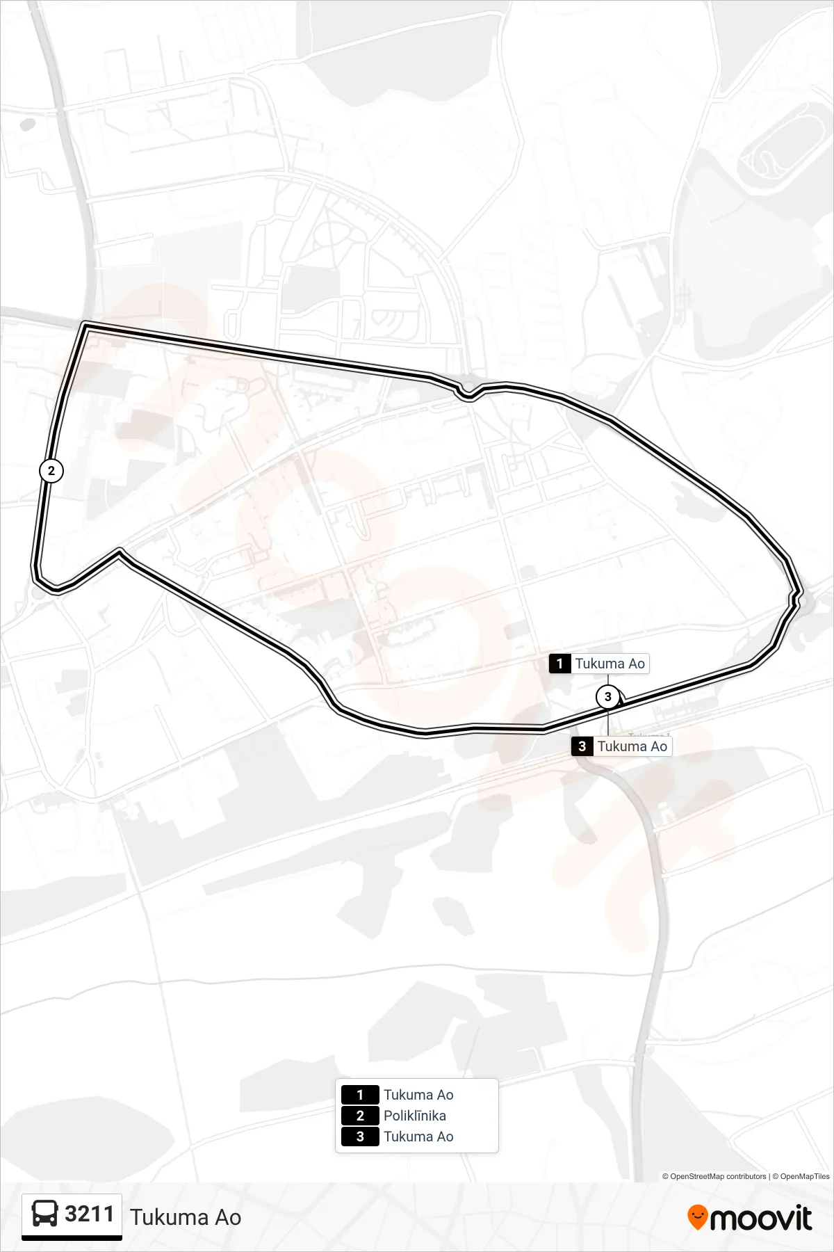3211 bus Line (Tukuma Ao) route and stops on a map