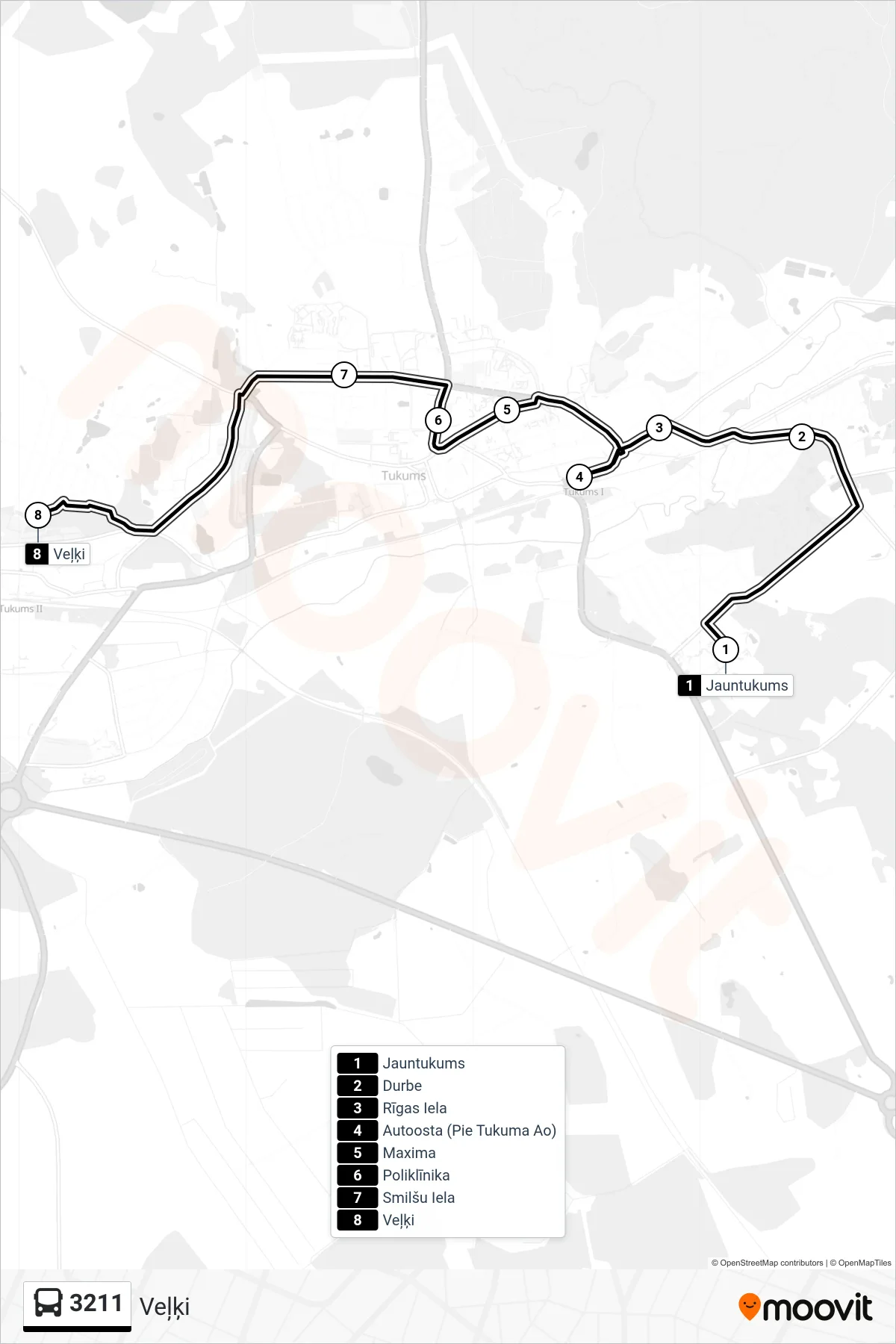 3211 bus Line (Veļķi) route and stops on a map
