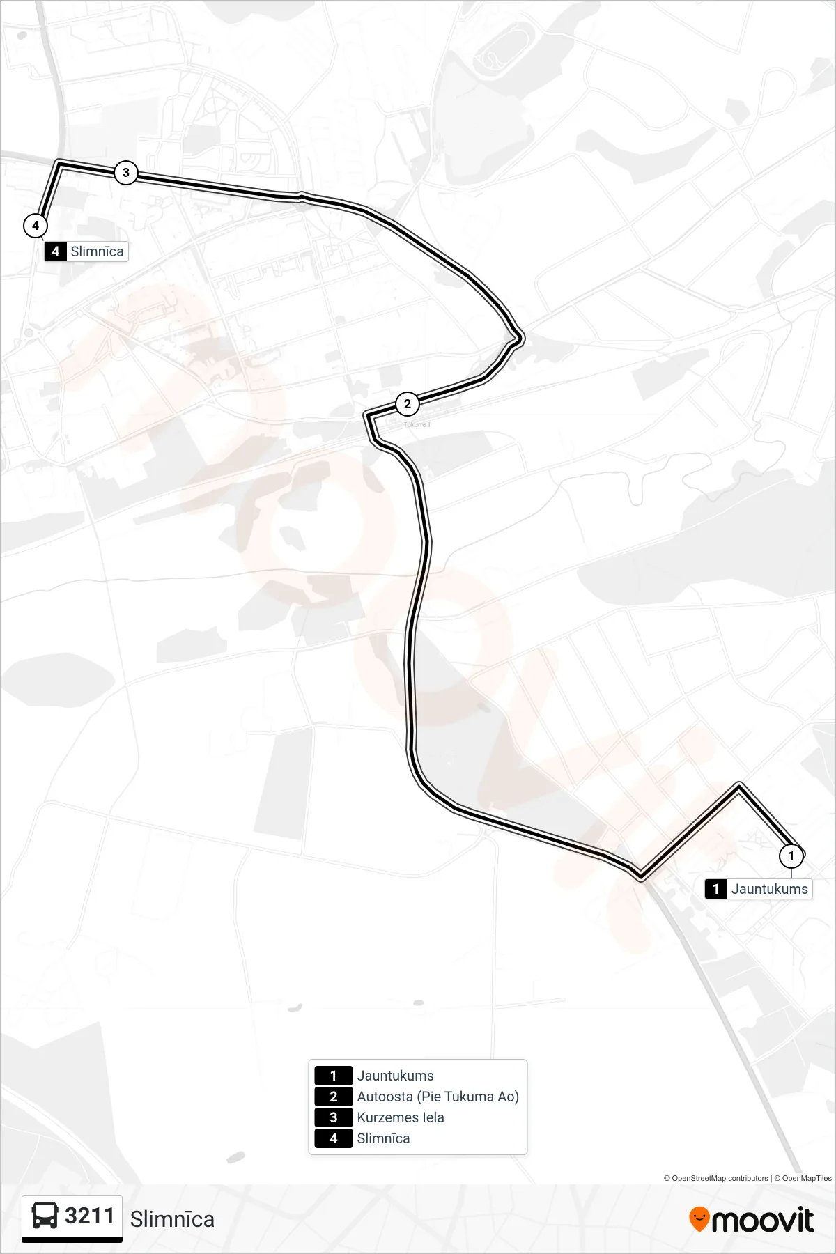 3211 bus Line (Slimnīca) route and stops on a map