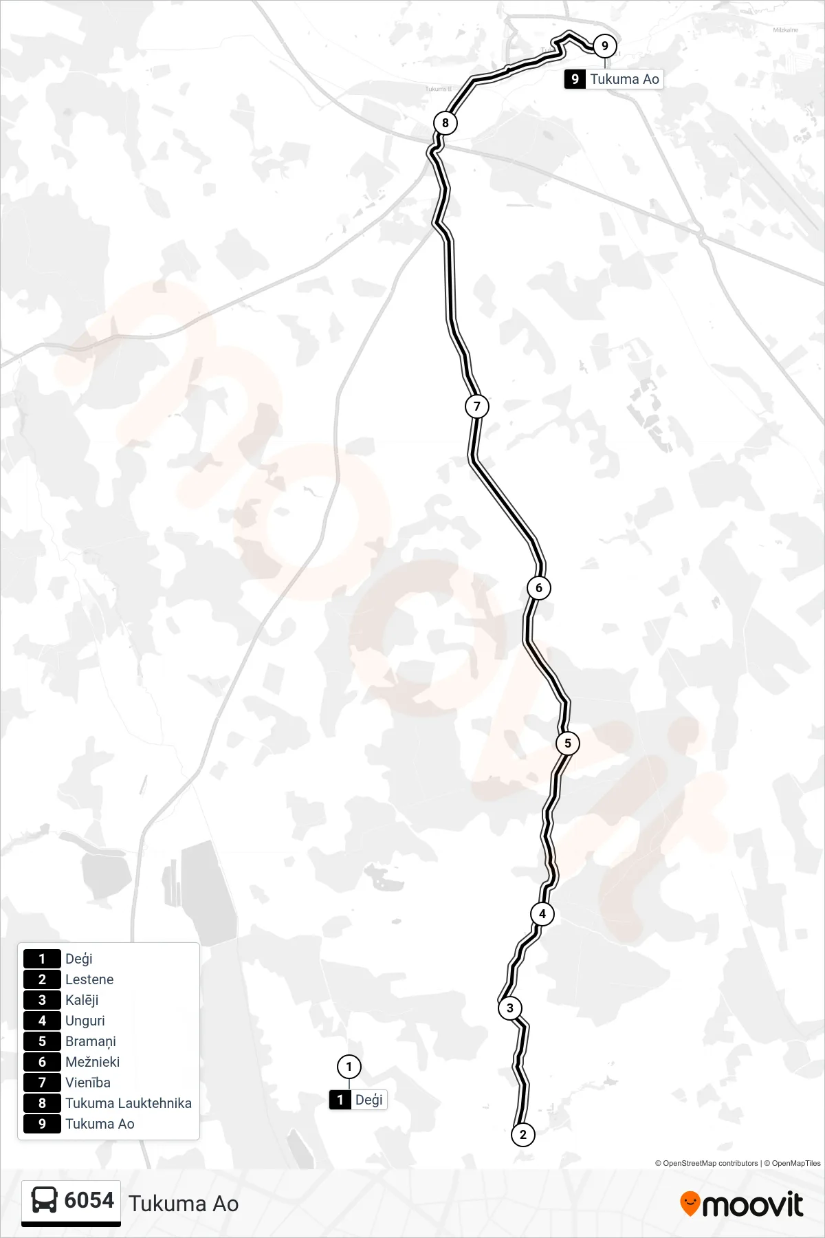6054 bus Line (Tukuma Ao) route and stops on a map