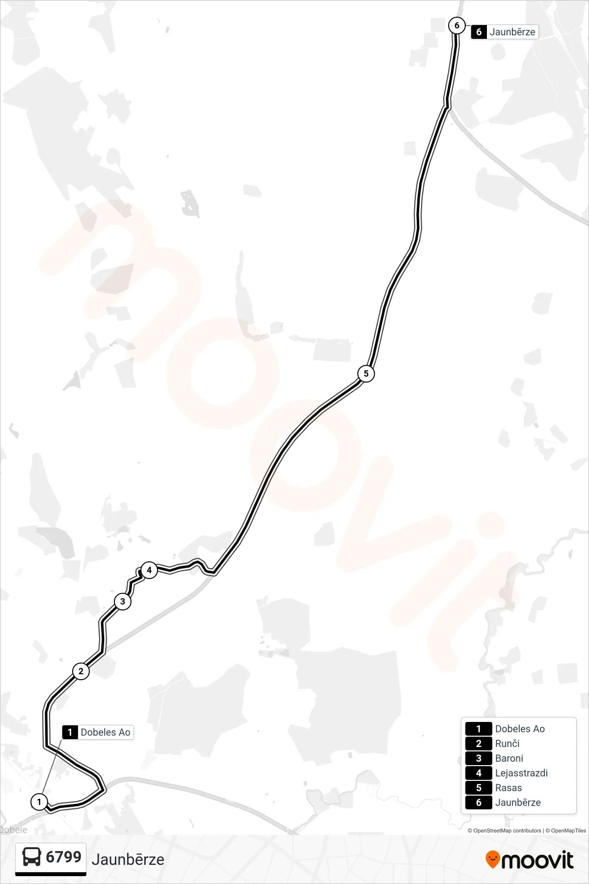 6799 bus Line (Jaunbērze) route and stops on a map