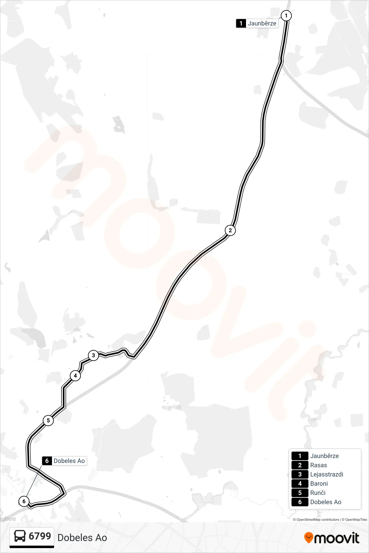 6799 bus Line (Dobeles Ao) route and stops on a map