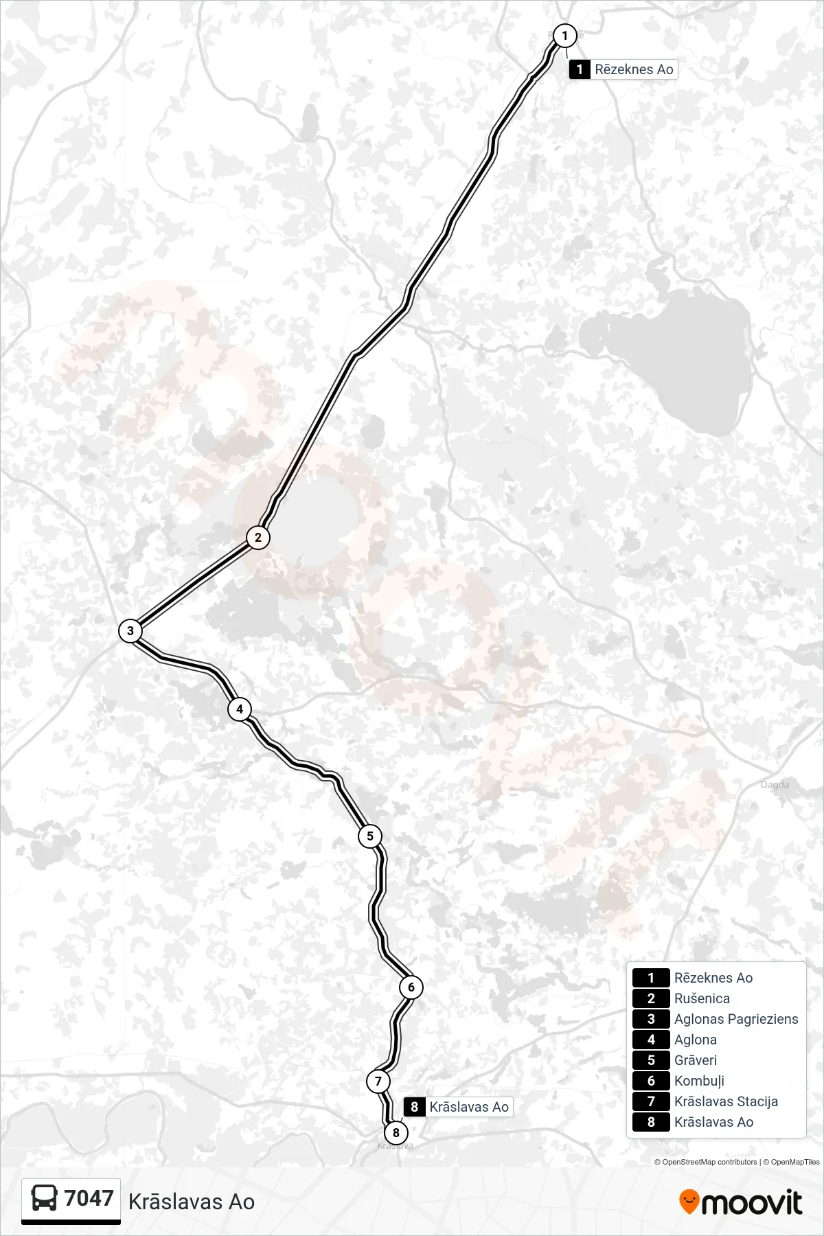 7047 bus Line (Krāslavas Ao) route and stops on a map