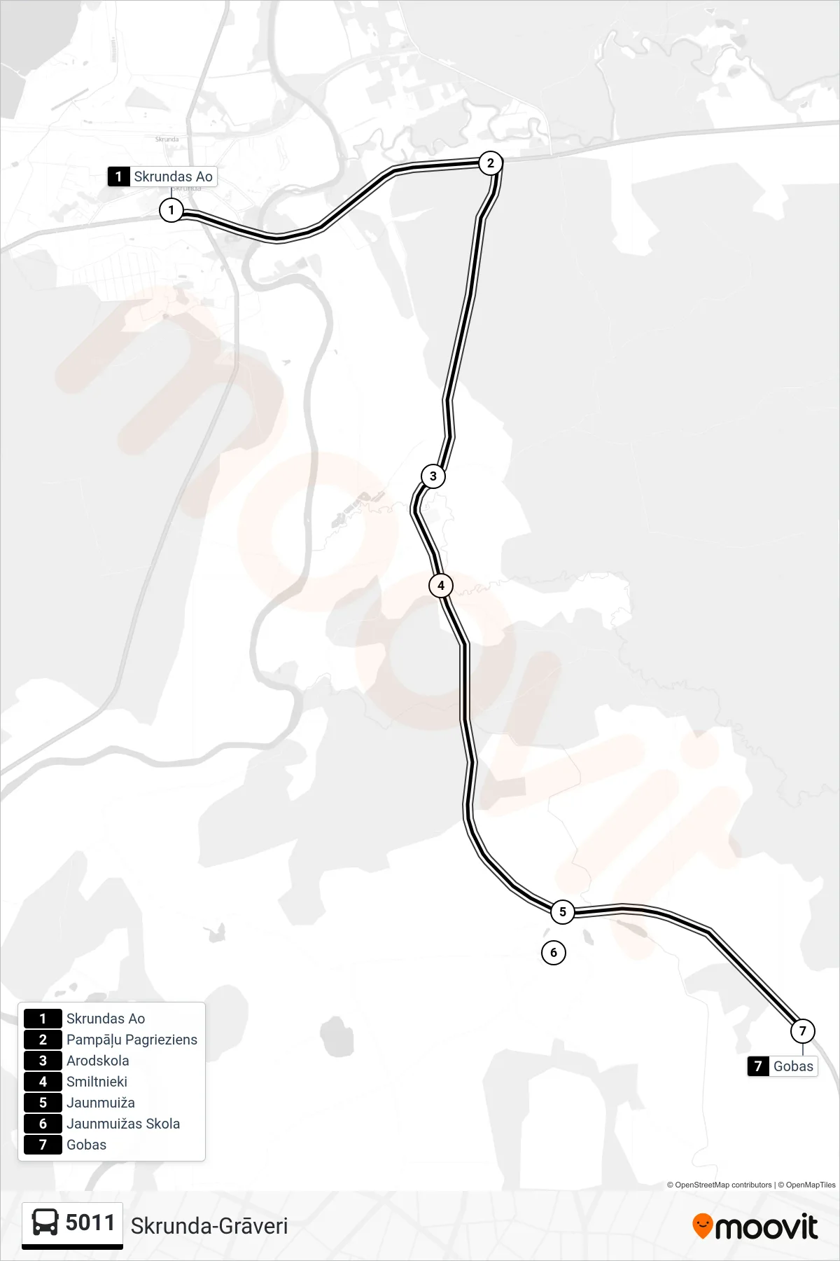 5011 bus Line (Gobas) route and stops on a map