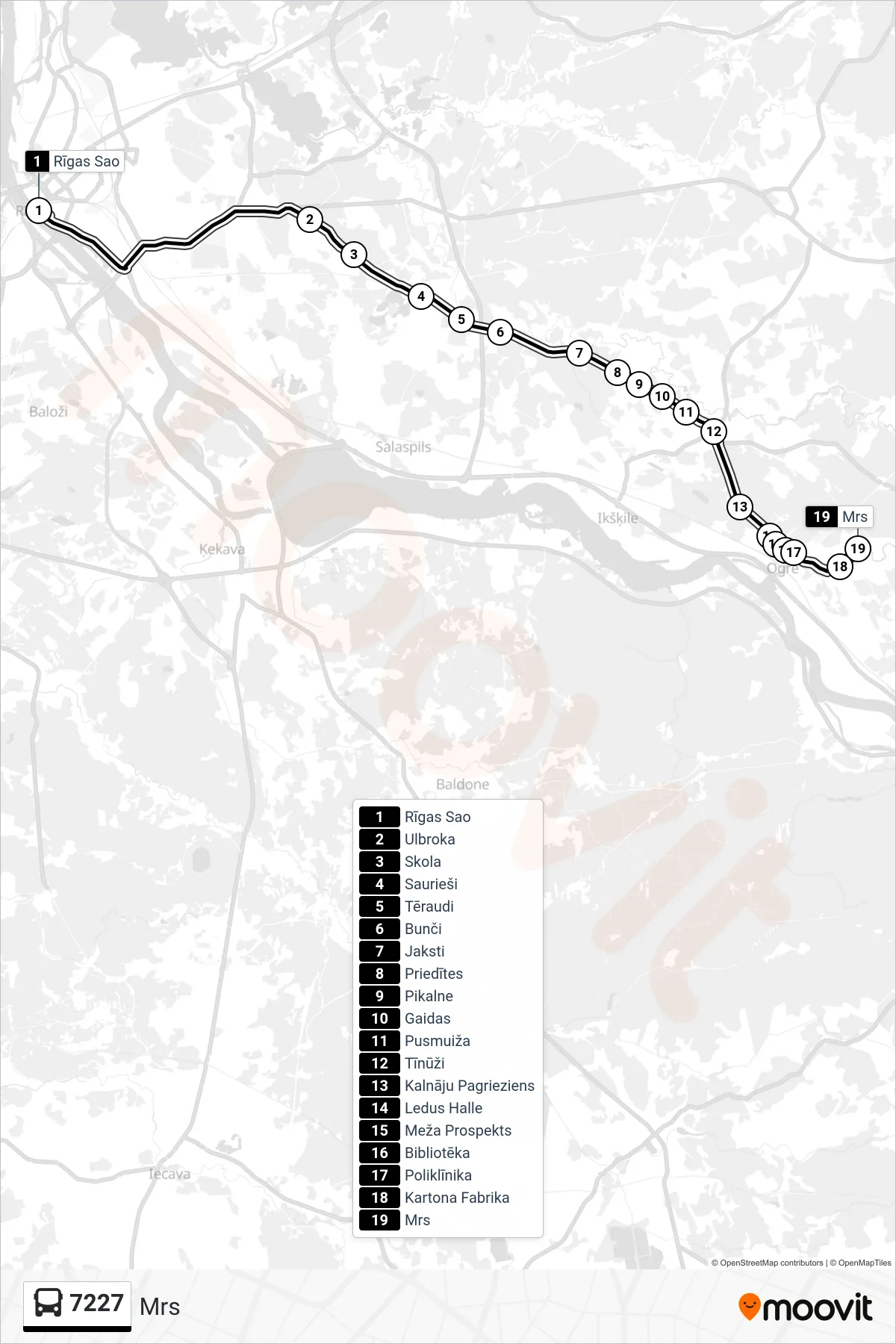 7227 bus Line (Mrs) route and stops on a map