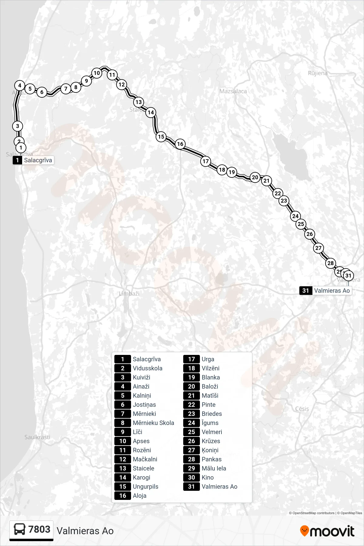 7803 bus Line (Valmieras Ao) route and stops on a map