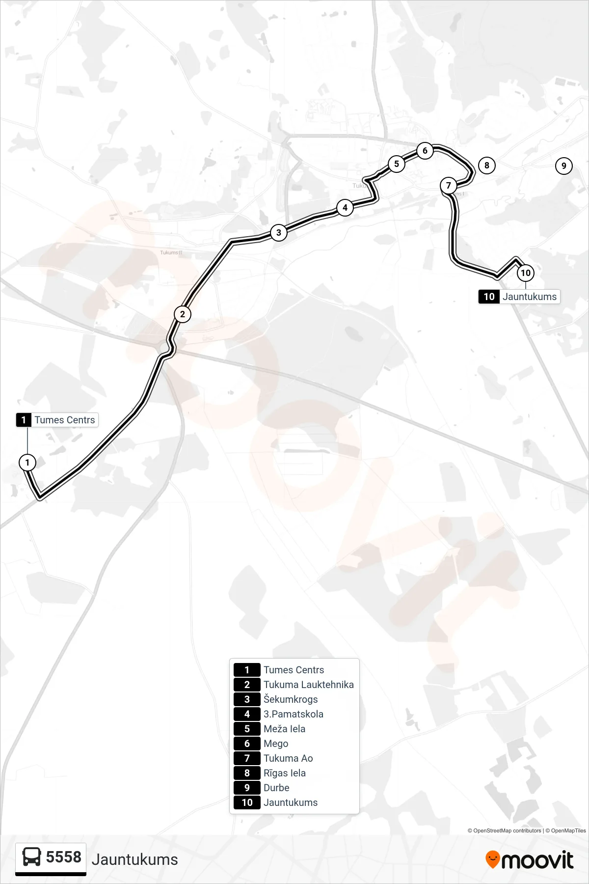 5558 bus Line (Jauntukums) route and stops on a map