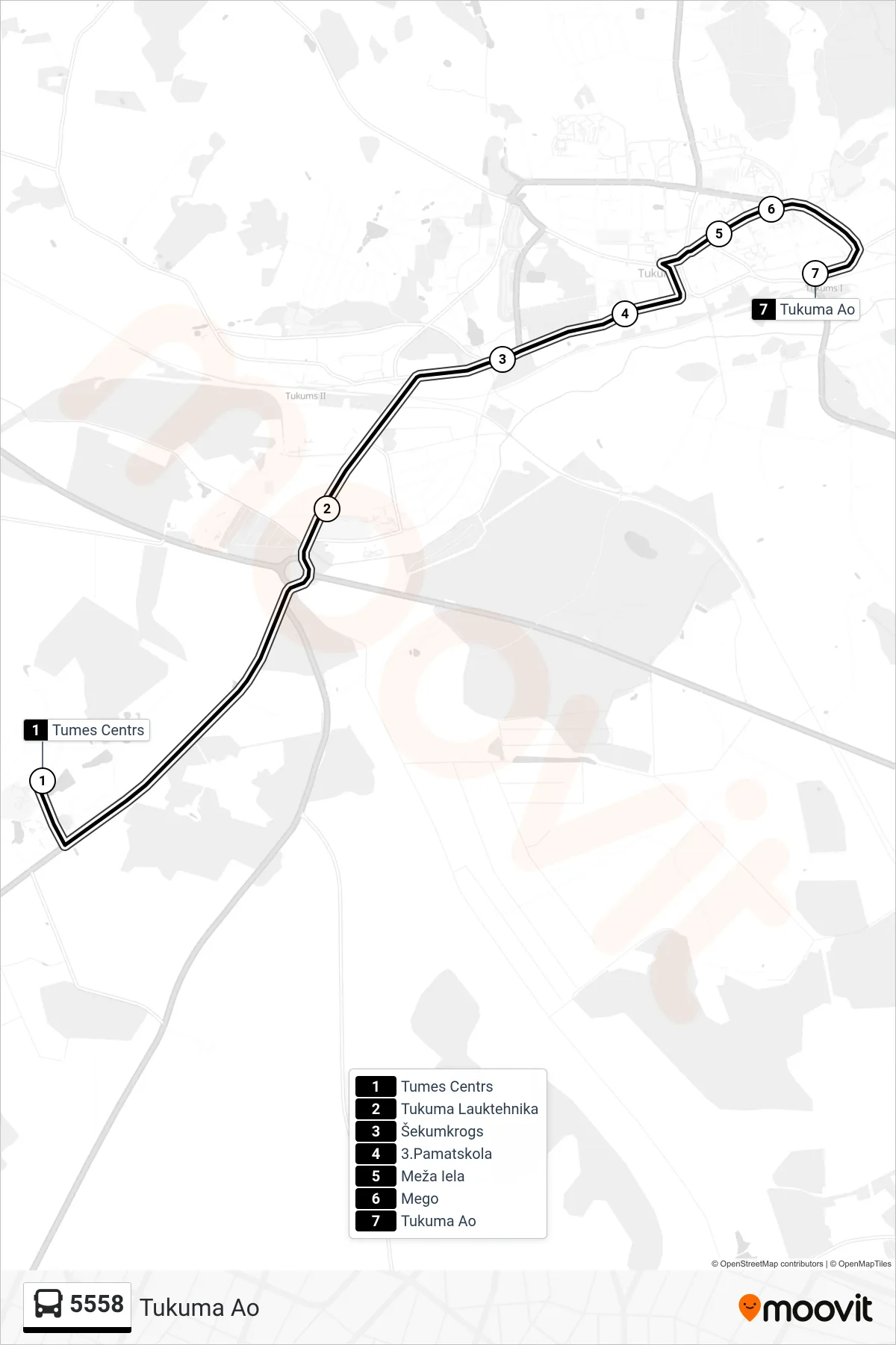 5558 bus Line (Tukuma Ao) route and stops on a map