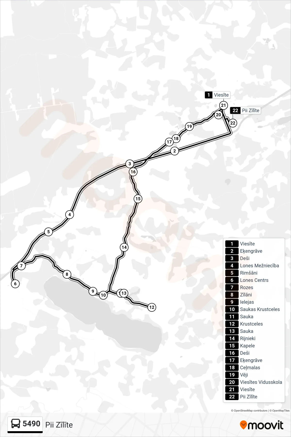 5490 bus Line (Pii Zīlīte) route and stops on a map