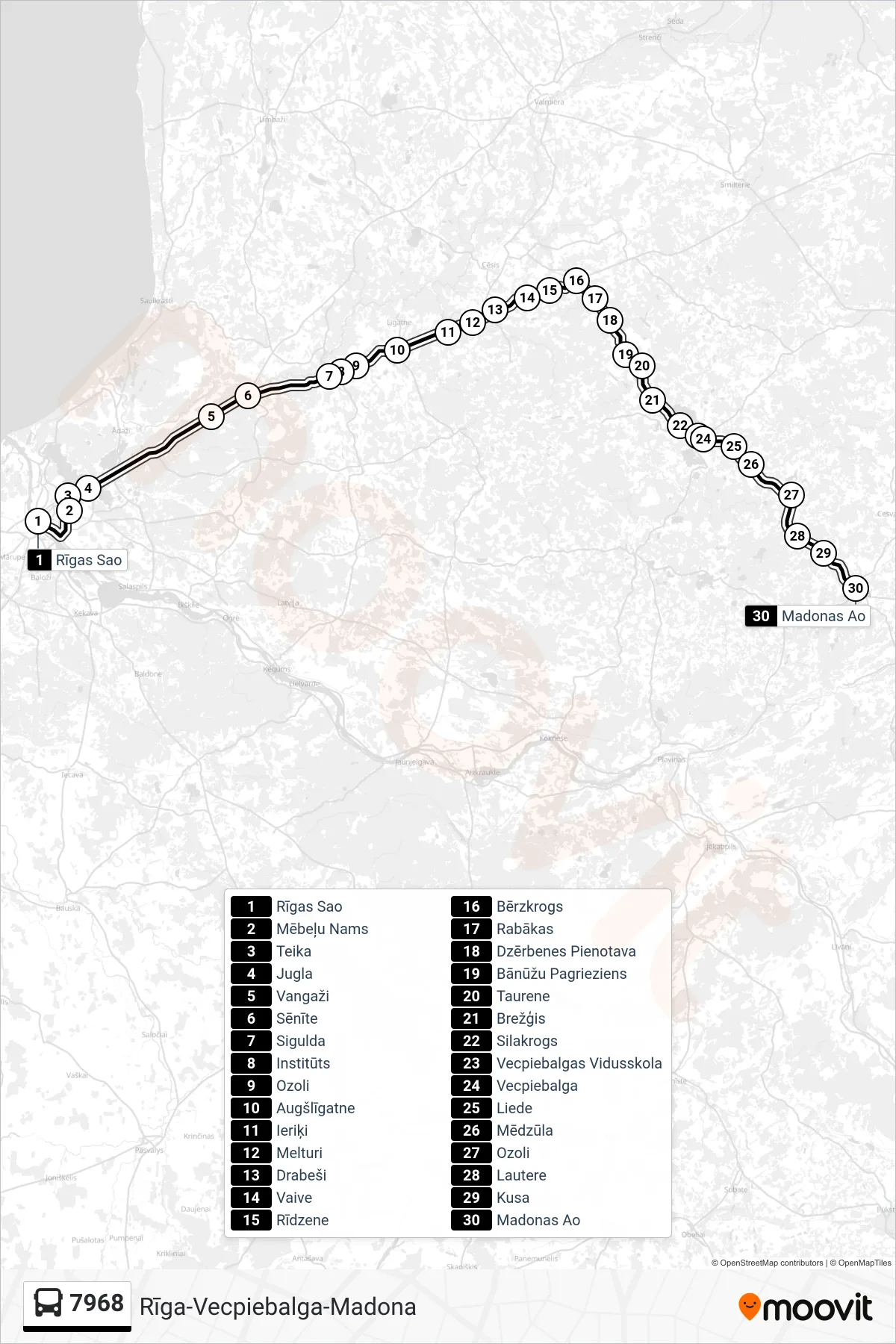 7968 bus Line (Madonas Ao) route and stops on a map