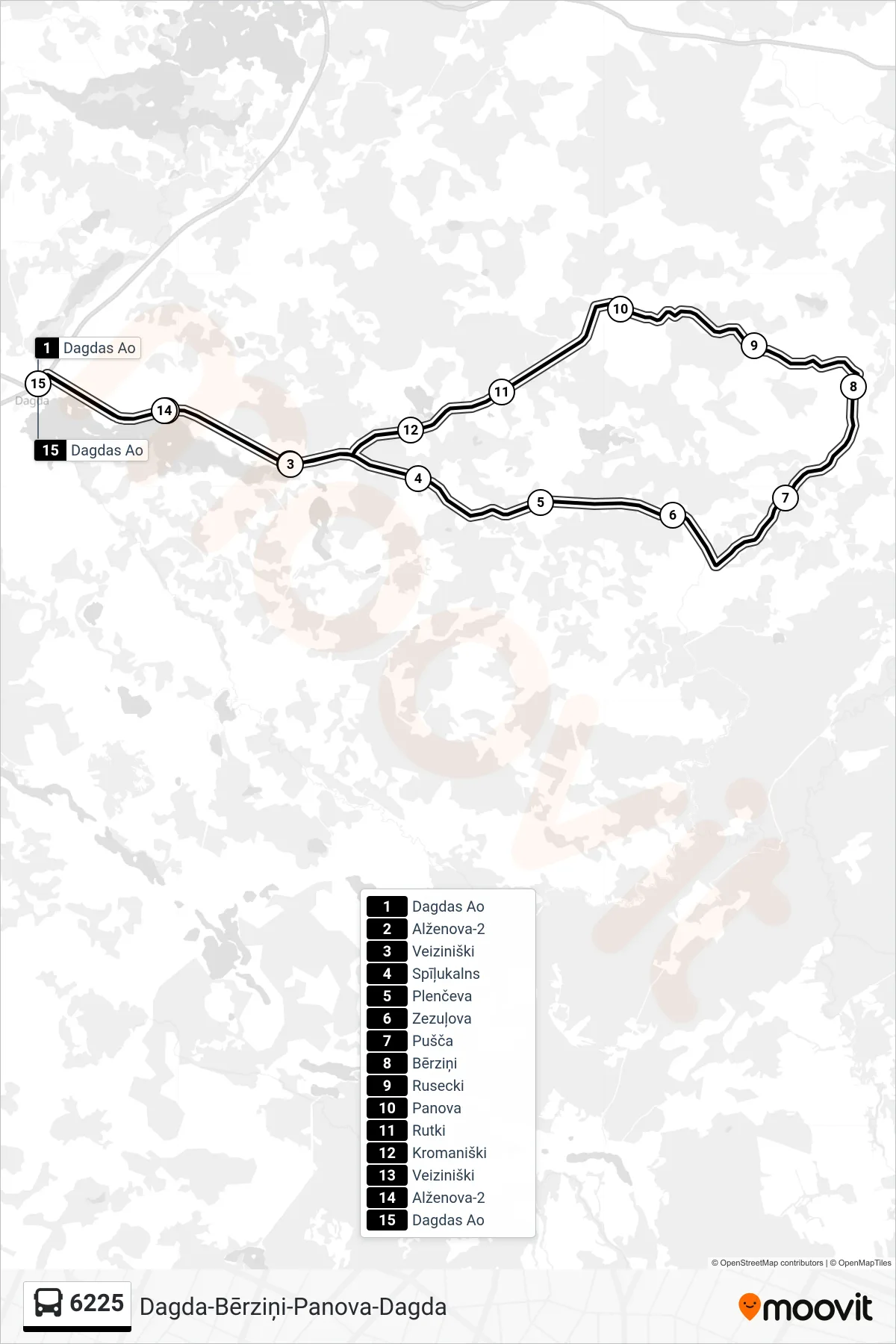 6225 bus Line (Dagdas Ao) route and stops on a map