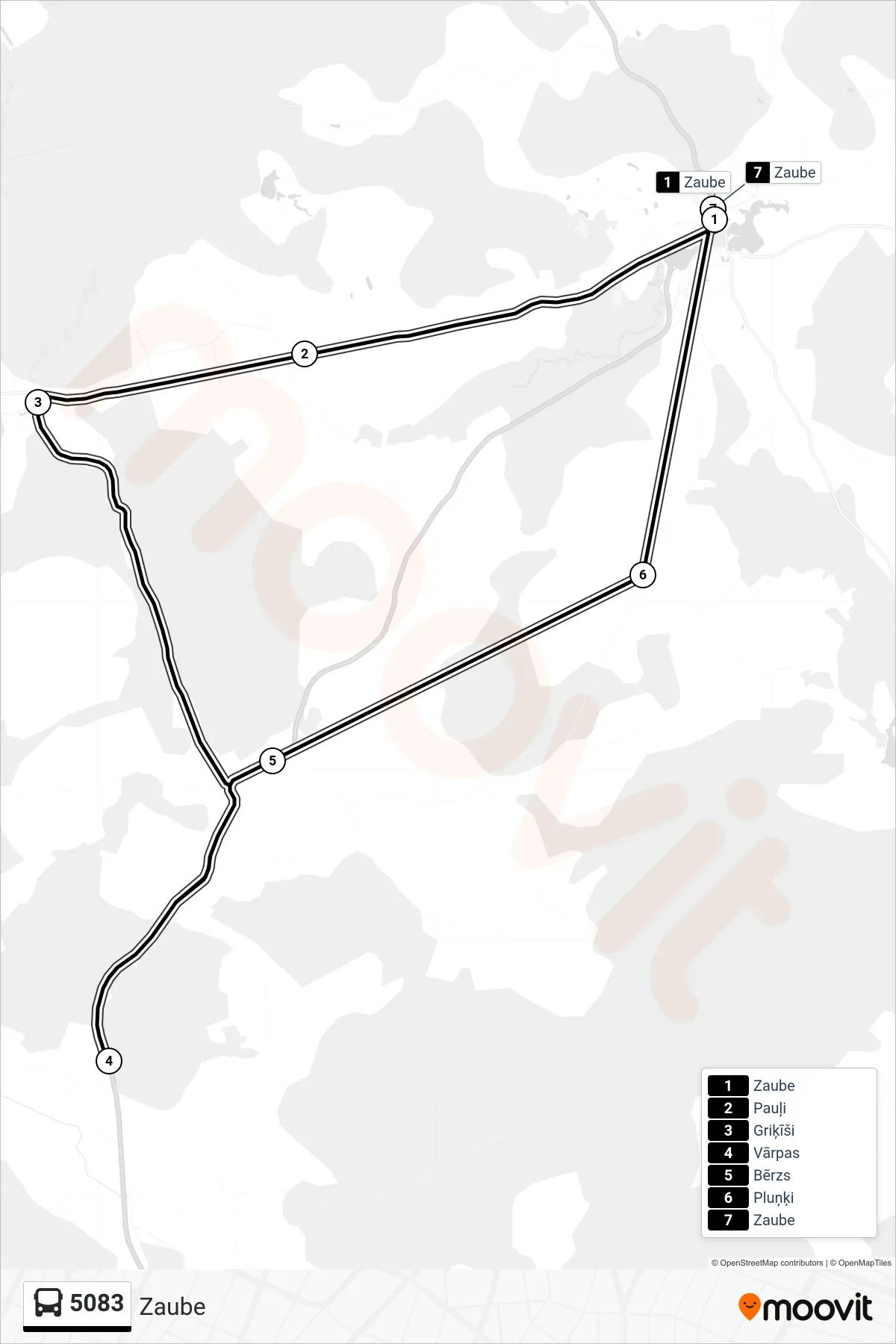 5083 bus Line (Zaube) route and stops on a map