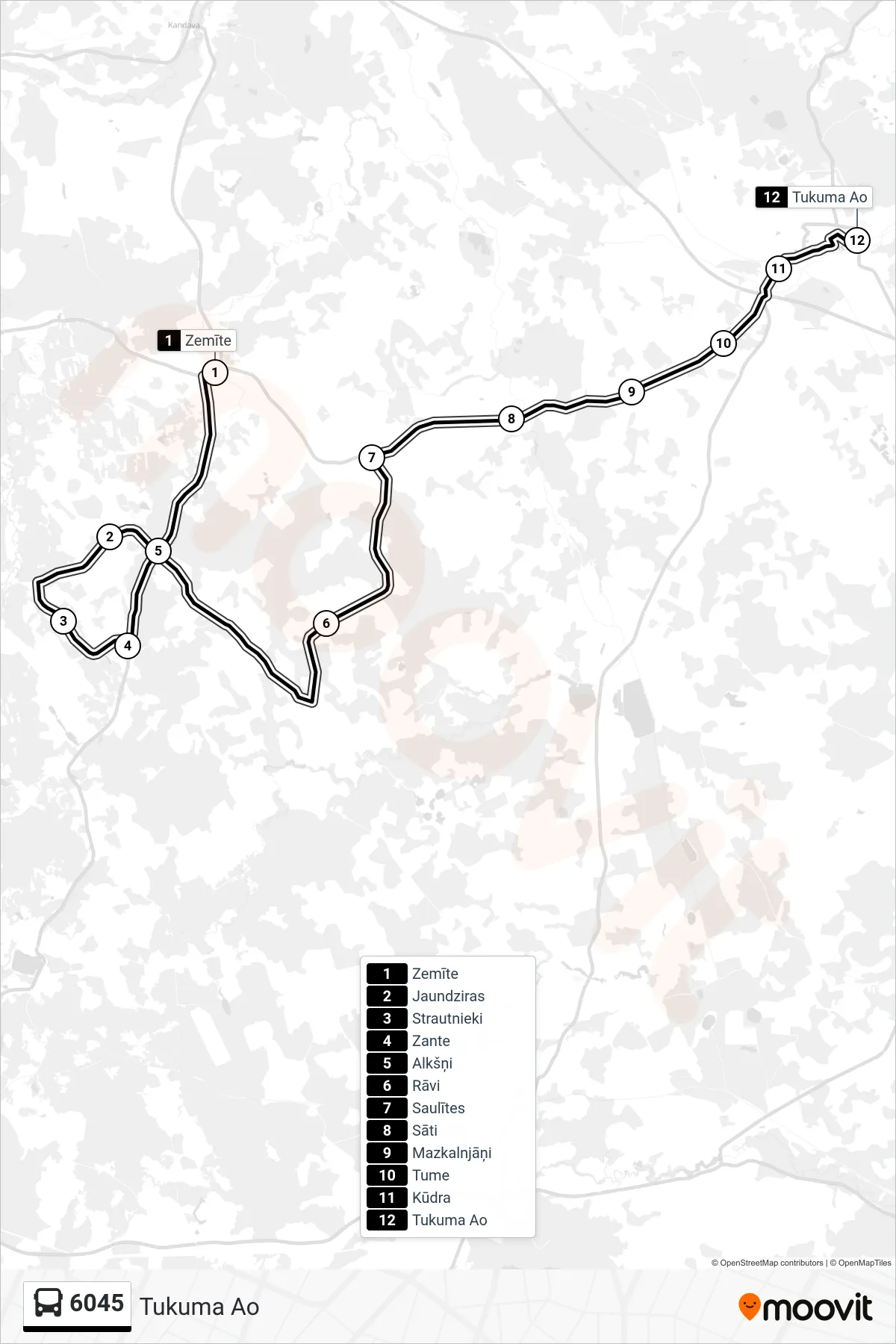 6045 bus Line (Tukuma Ao) route and stops on a map