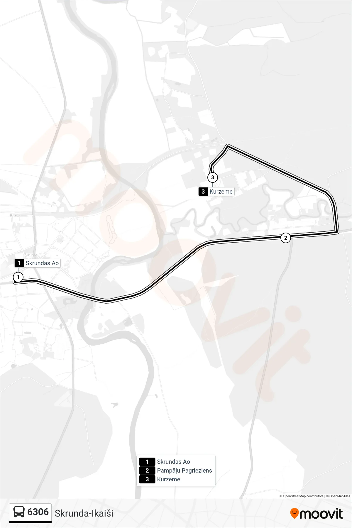 6306 bus Line (Kurzeme) route and stops on a map