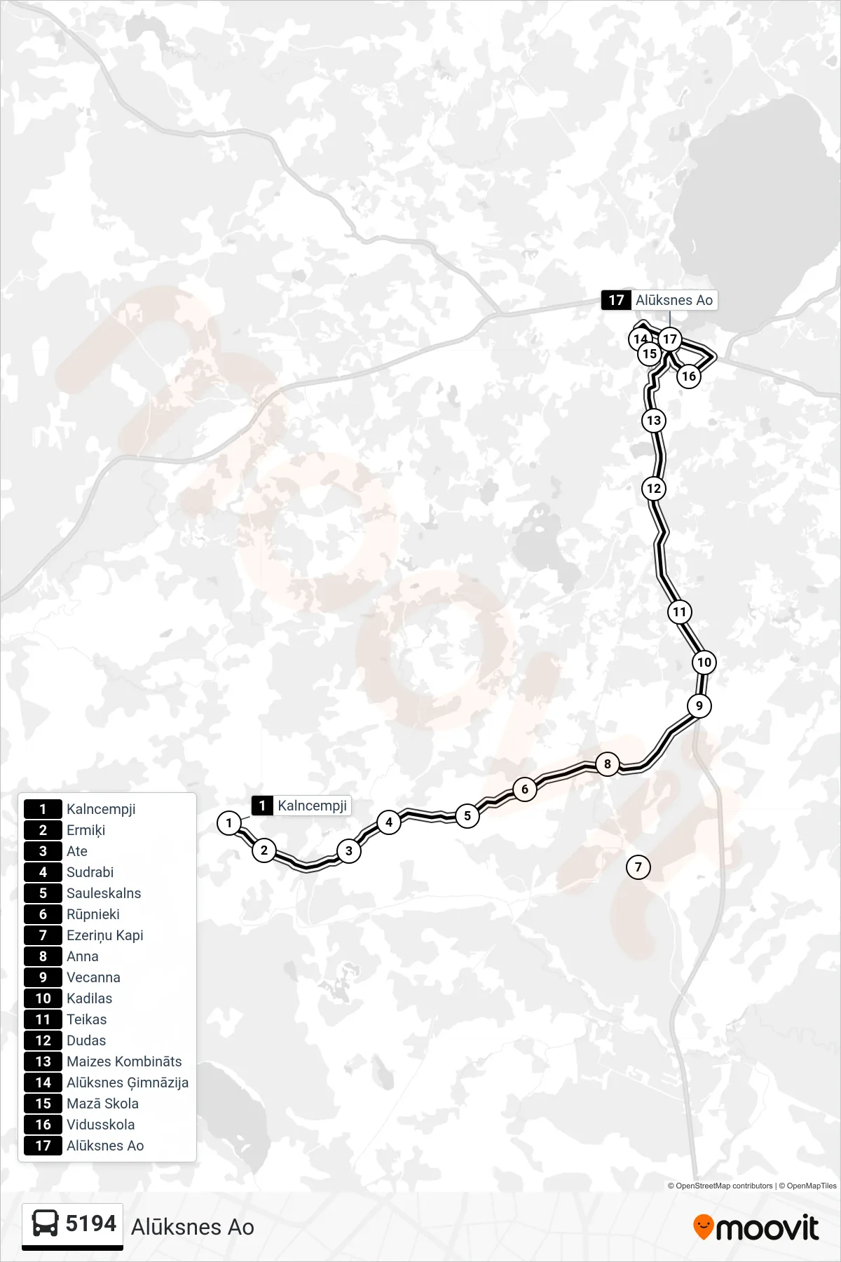 5194 bus Line (Alūksnes Ao) route and stops on a map
