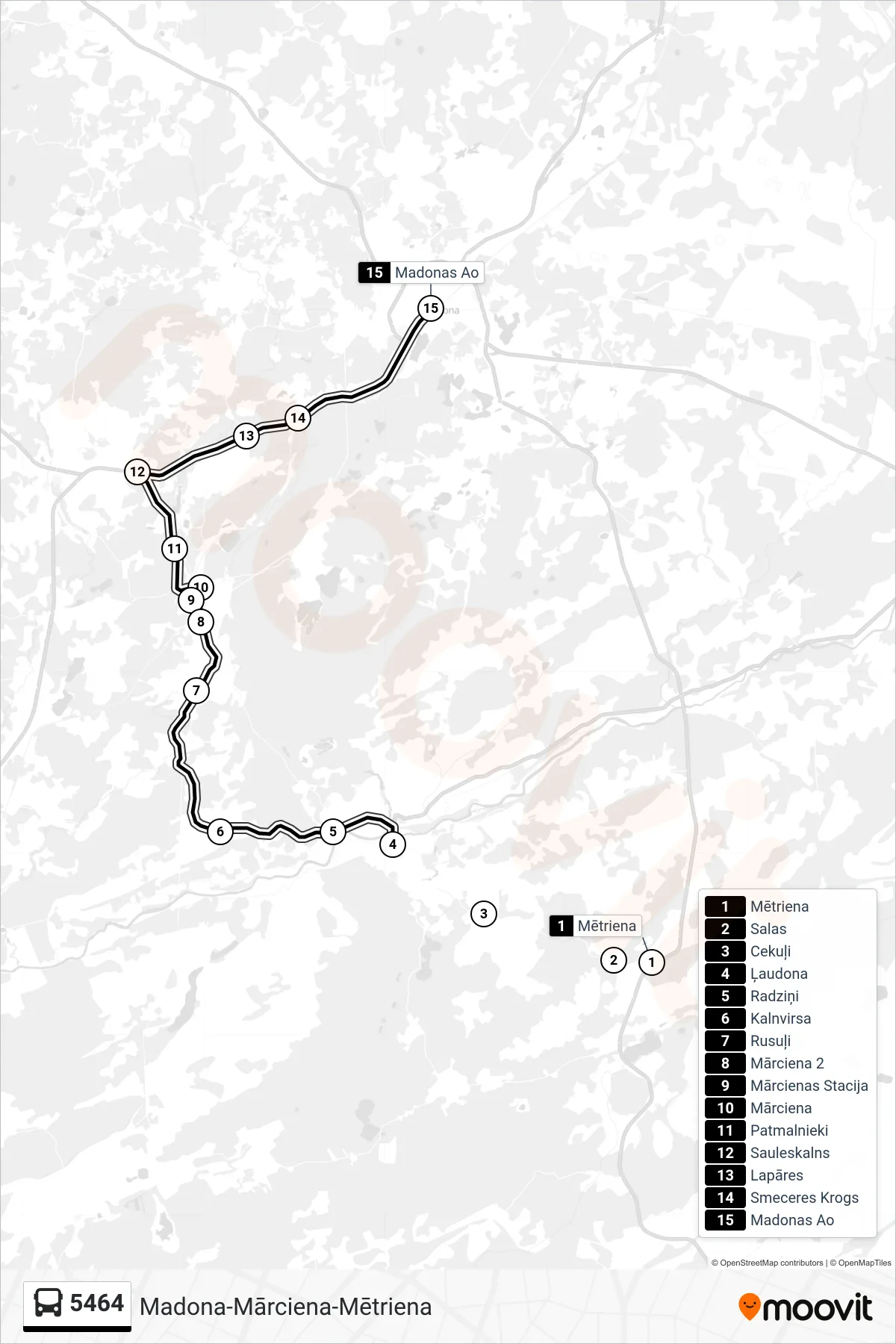 5464 bus Line (Madonas Ao) route and stops on a map