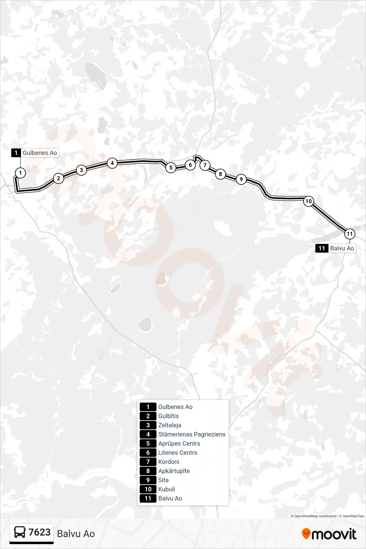 7623 bus Line (Balvu Ao) route and stops on a map