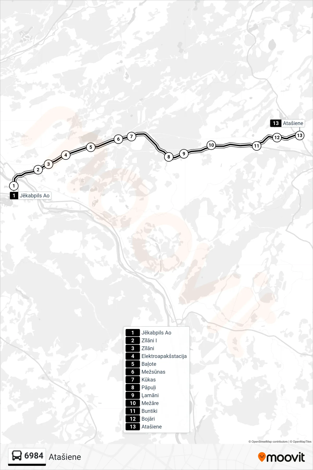 6984 bus Line (Atašiene) route and stops on a map