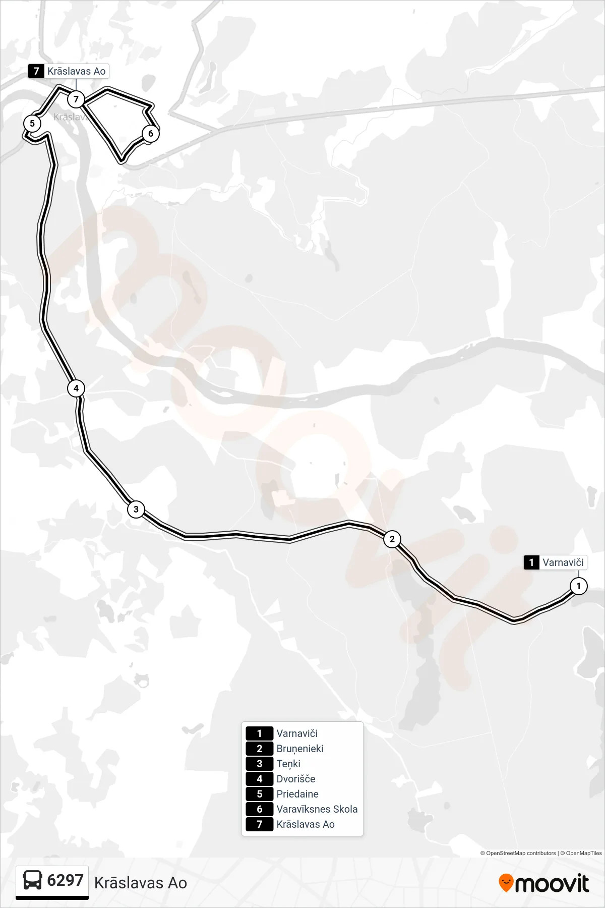 6297 bus Line (Krāslavas Ao) route and stops on a map