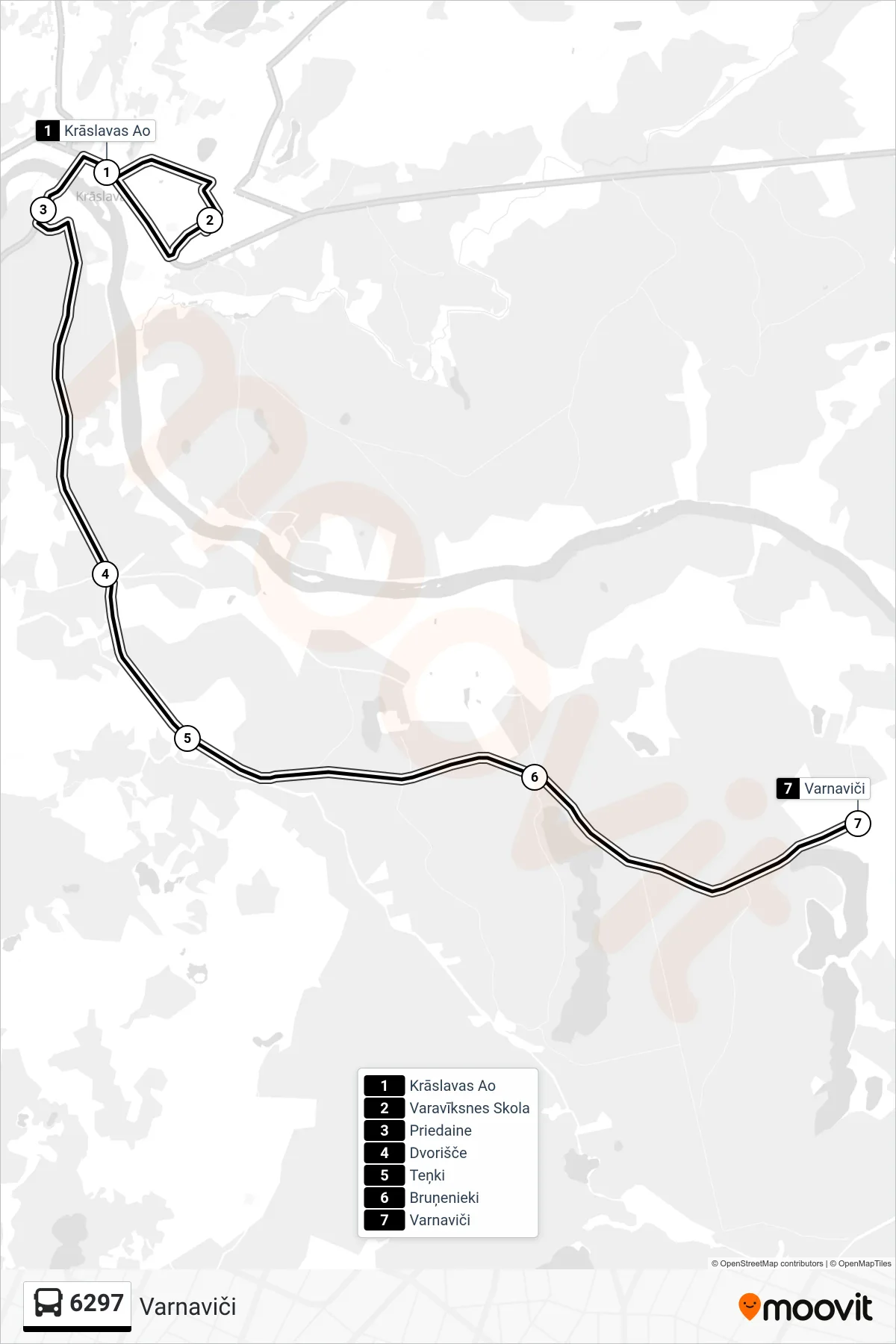 6297 bus Line (Varnaviči) route and stops on a map