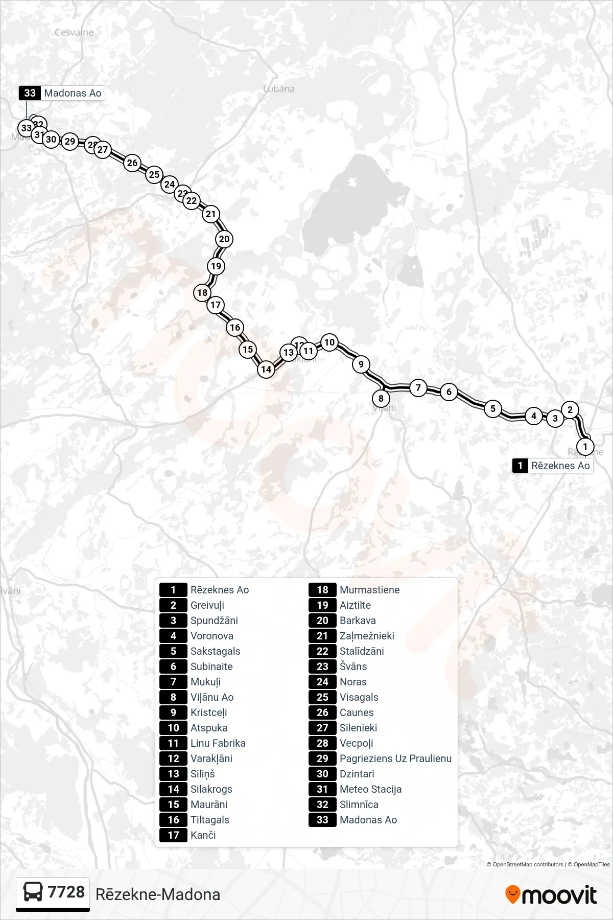 7728 bus Line (Madonas Ao) route and stops on a map