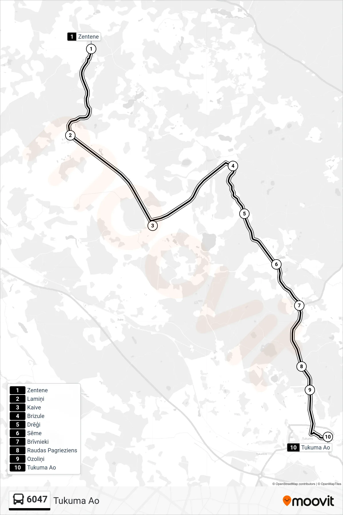 6047 bus Line (Tukuma Ao) route and stops on a map