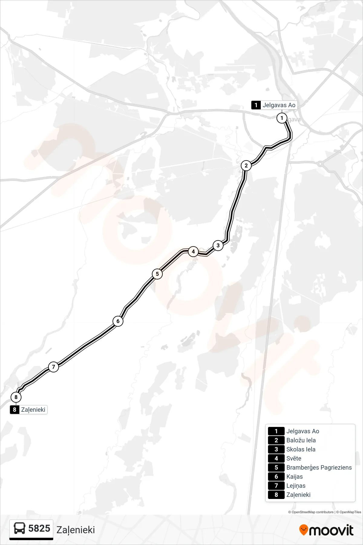 5825 bus Line (Zaļenieki) route and stops on a map