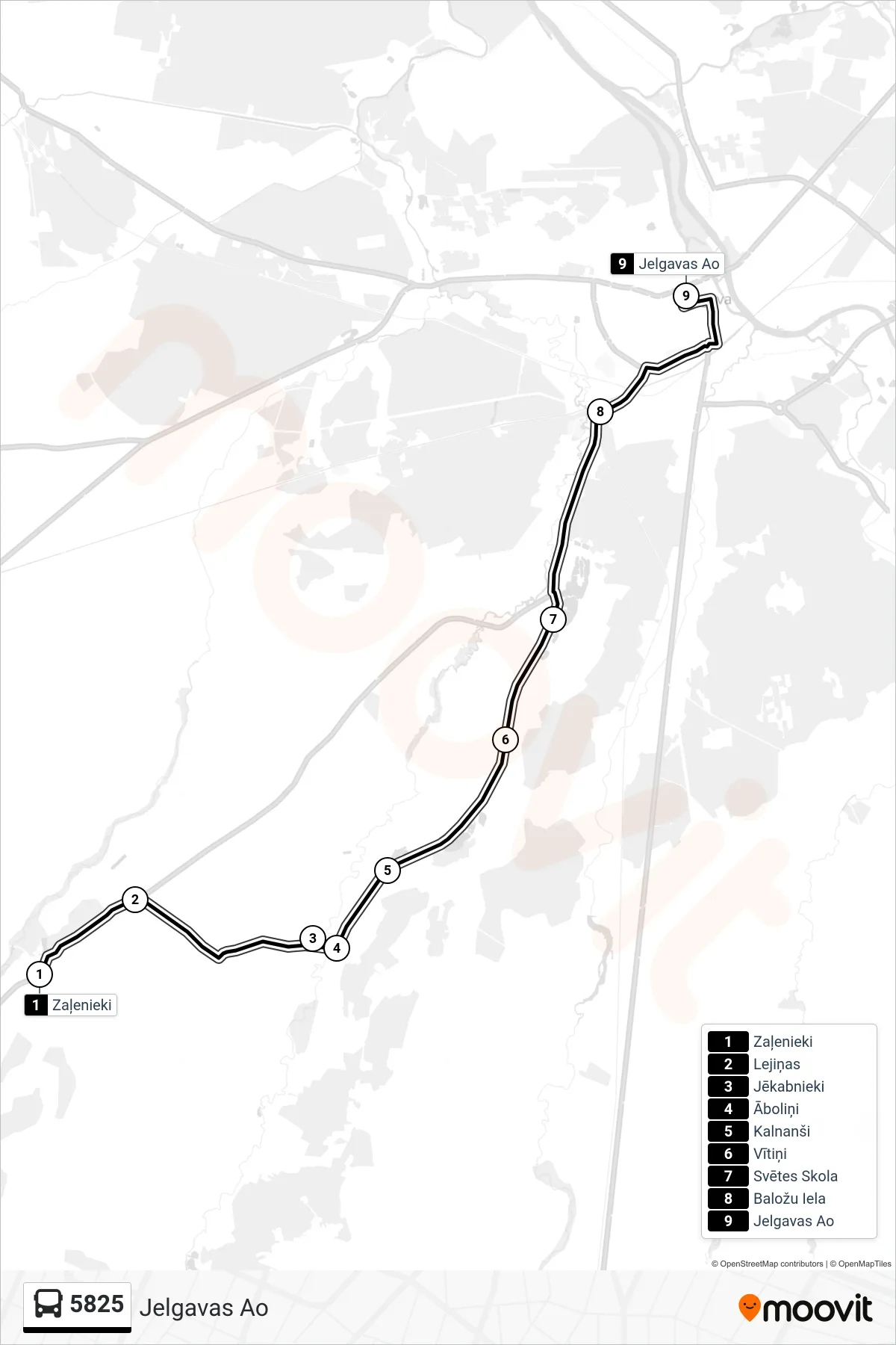 5825 bus Line (Jelgavas Ao) route and stops on a map