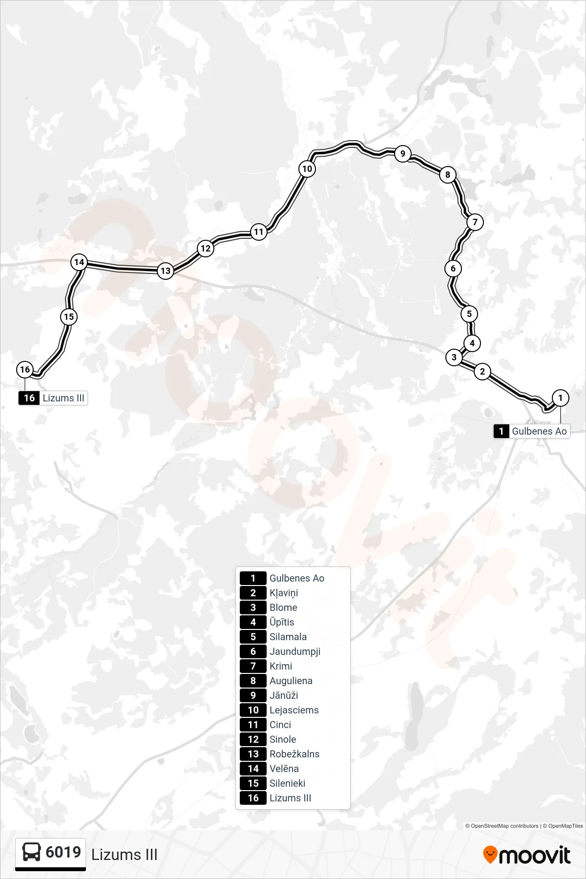 6019 bus Line (Lizums III) route and stops on a map