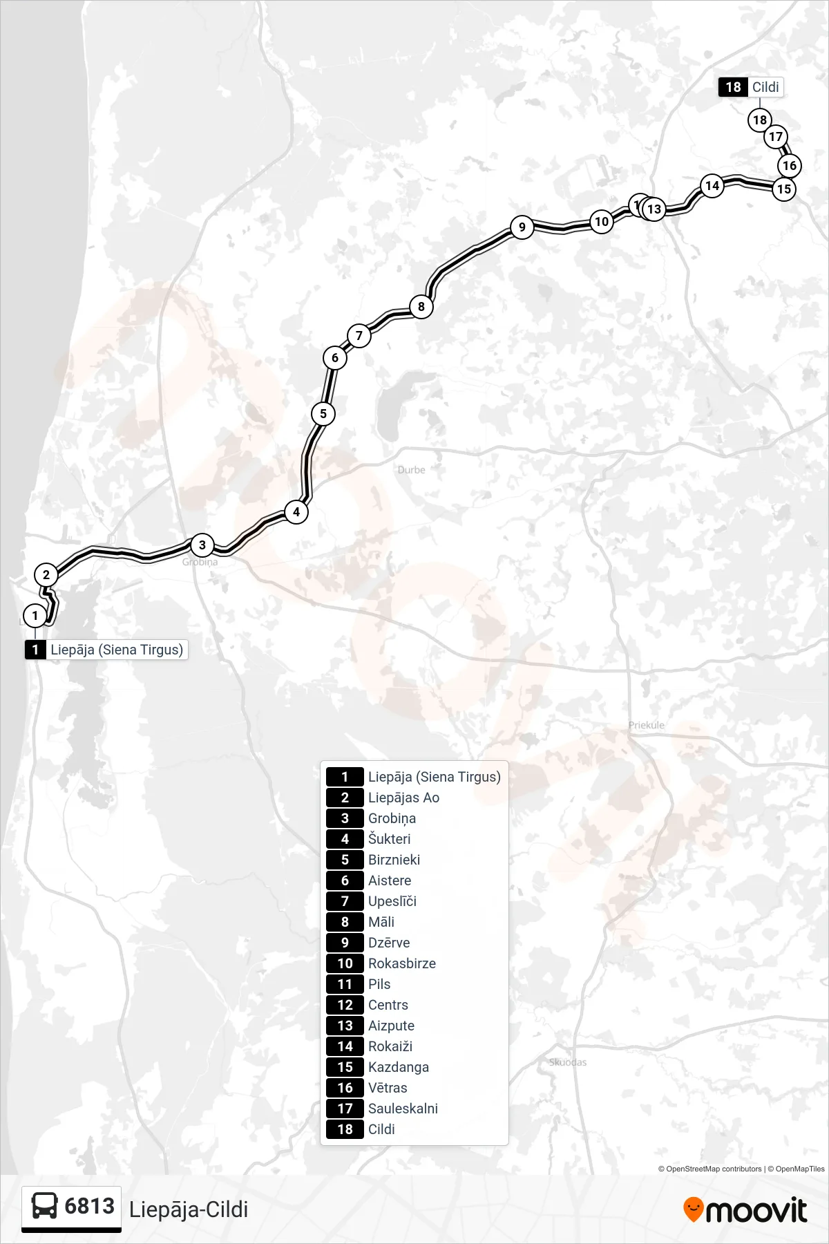 6813 bus Line (Cildi) route and stops on a map