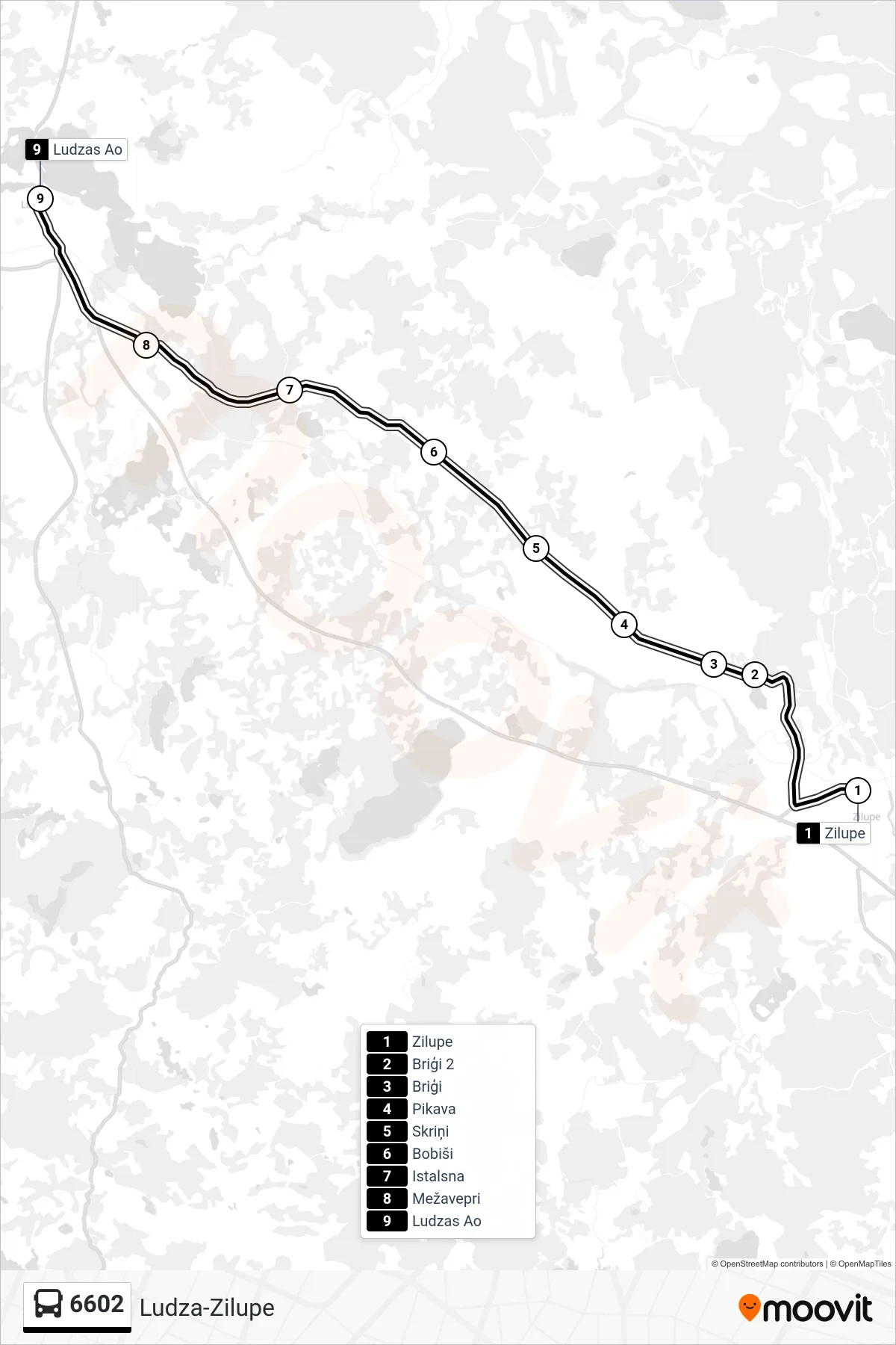 6602 bus Line (Ludzas Ao) route and stops on a map