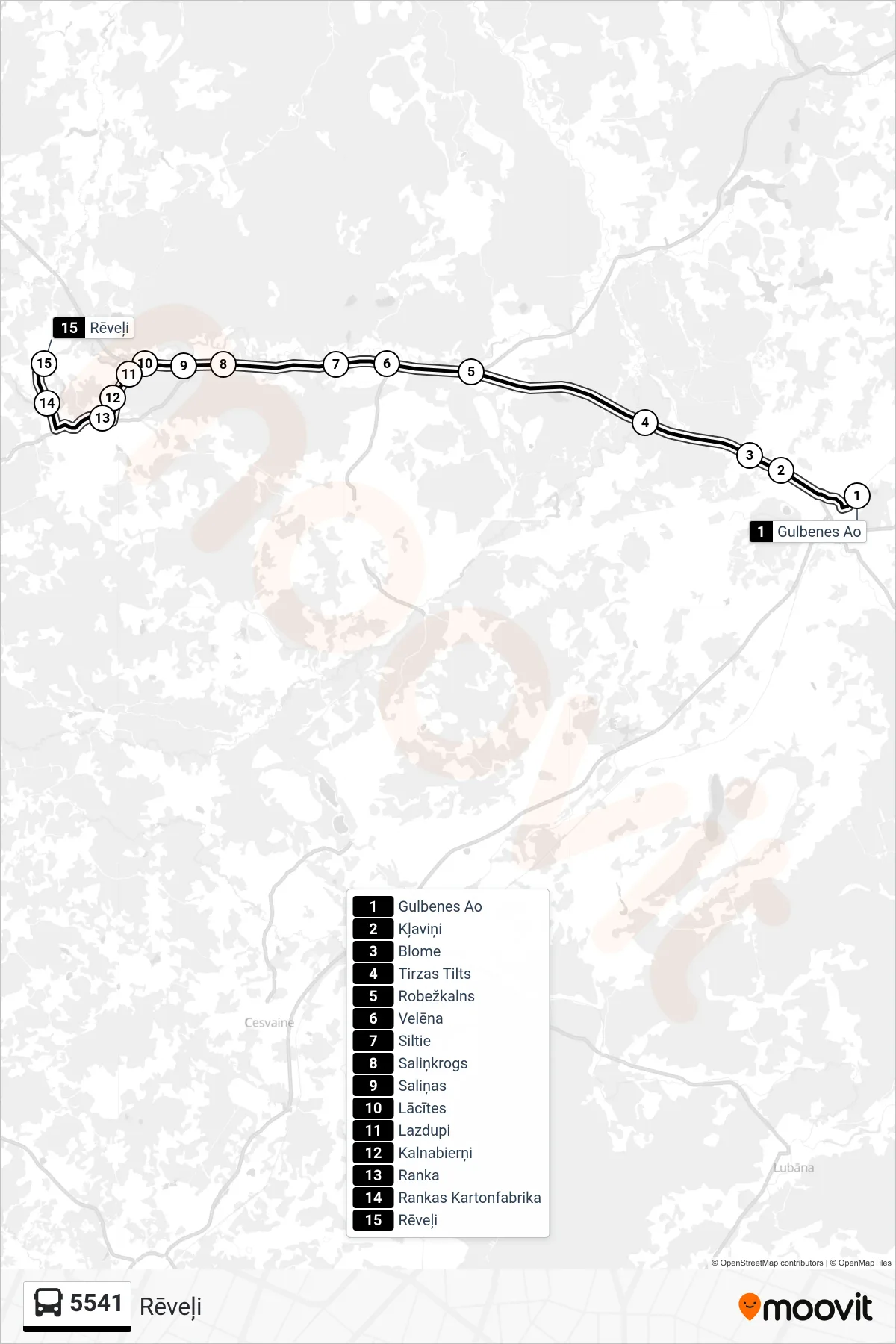 5541 bus Line (Rēveļi) route and stops on a map