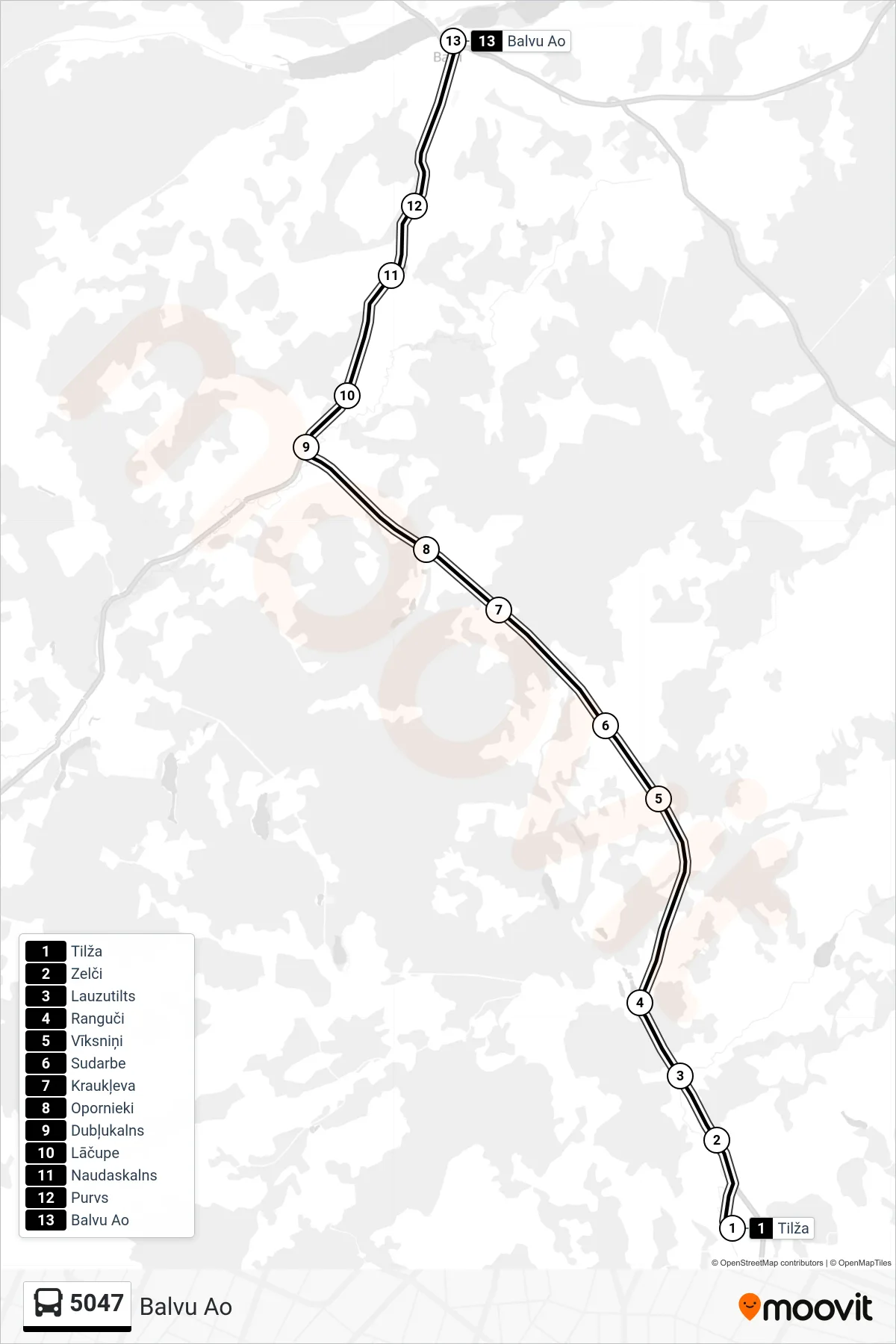 5047 bus Line (Balvu Ao) route and stops on a map