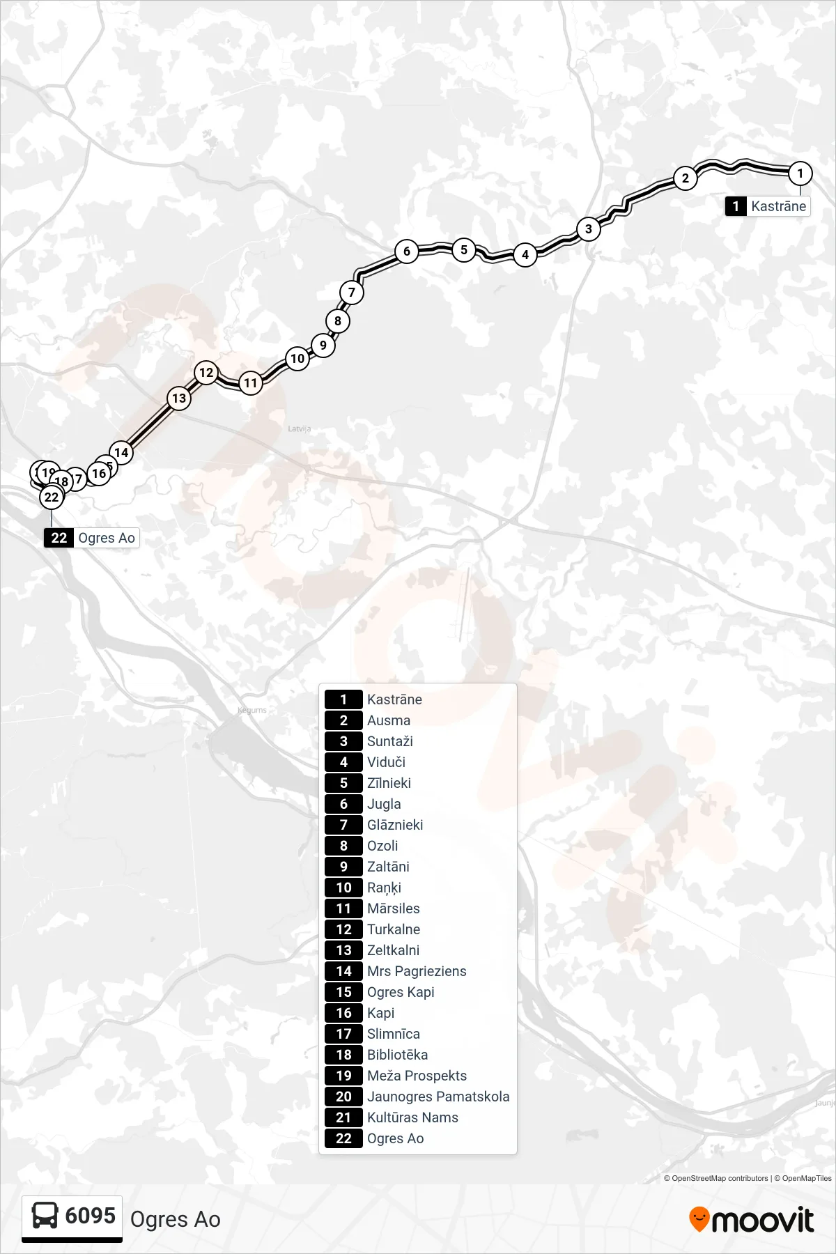 6095 bus Line (Ogres Ao) route and stops on a map