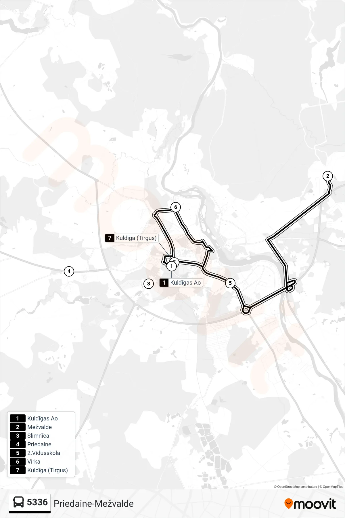5336 bus Line (Kuldīgas Ao) route and stops on a map
