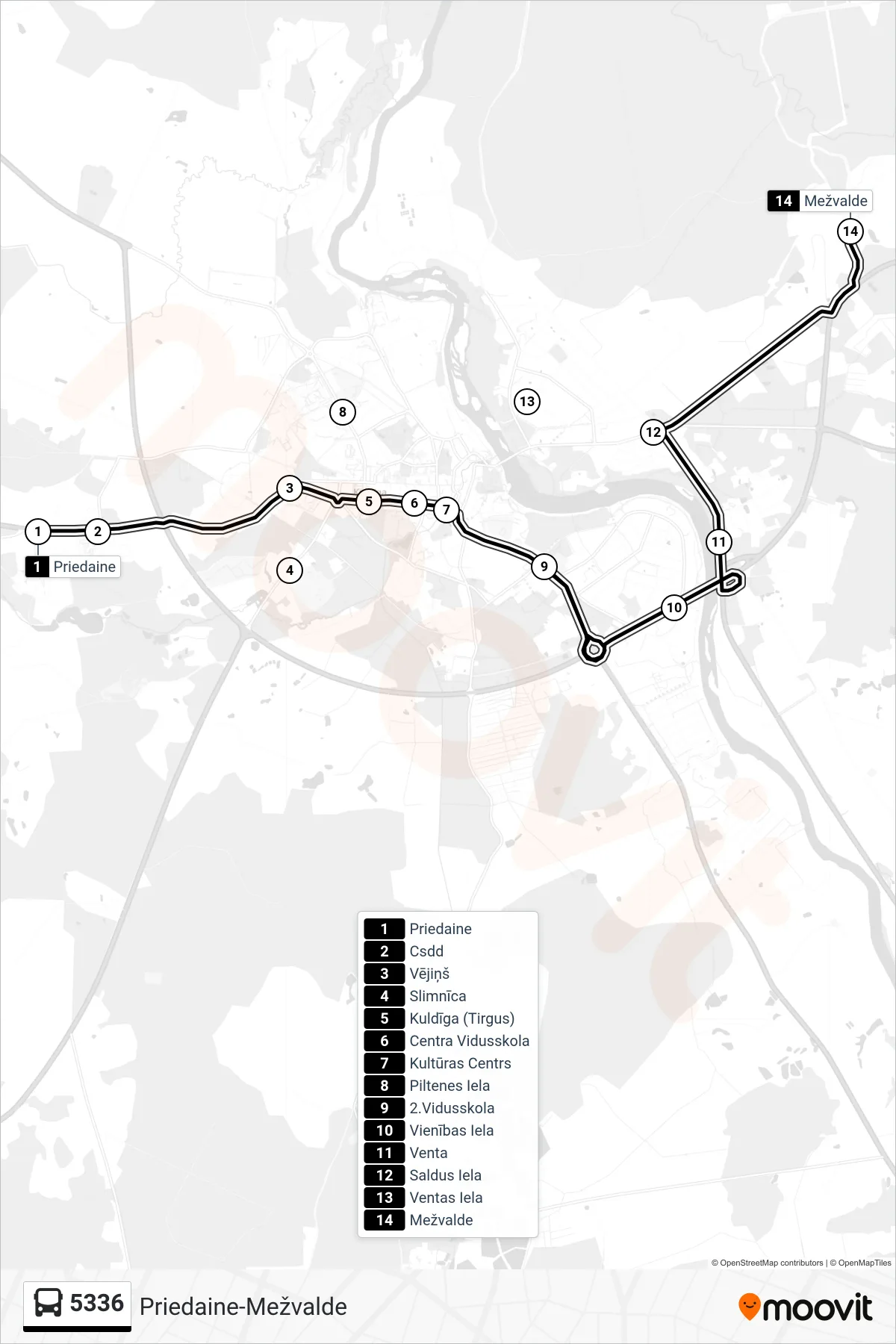 5336 bus Line (Mežvalde) route and stops on a map